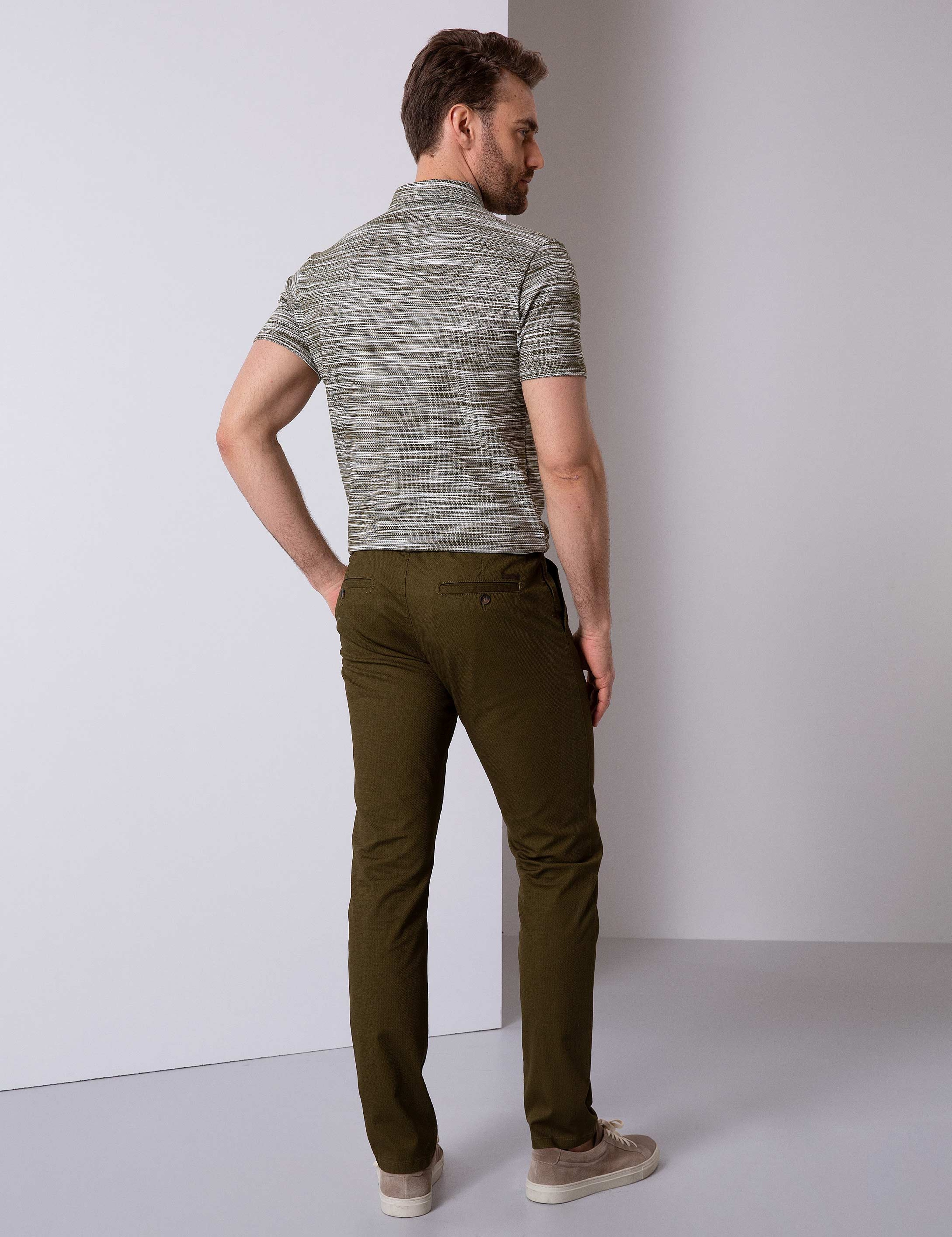 Haki Slim Fit Kanvas Pantolon - Image 3