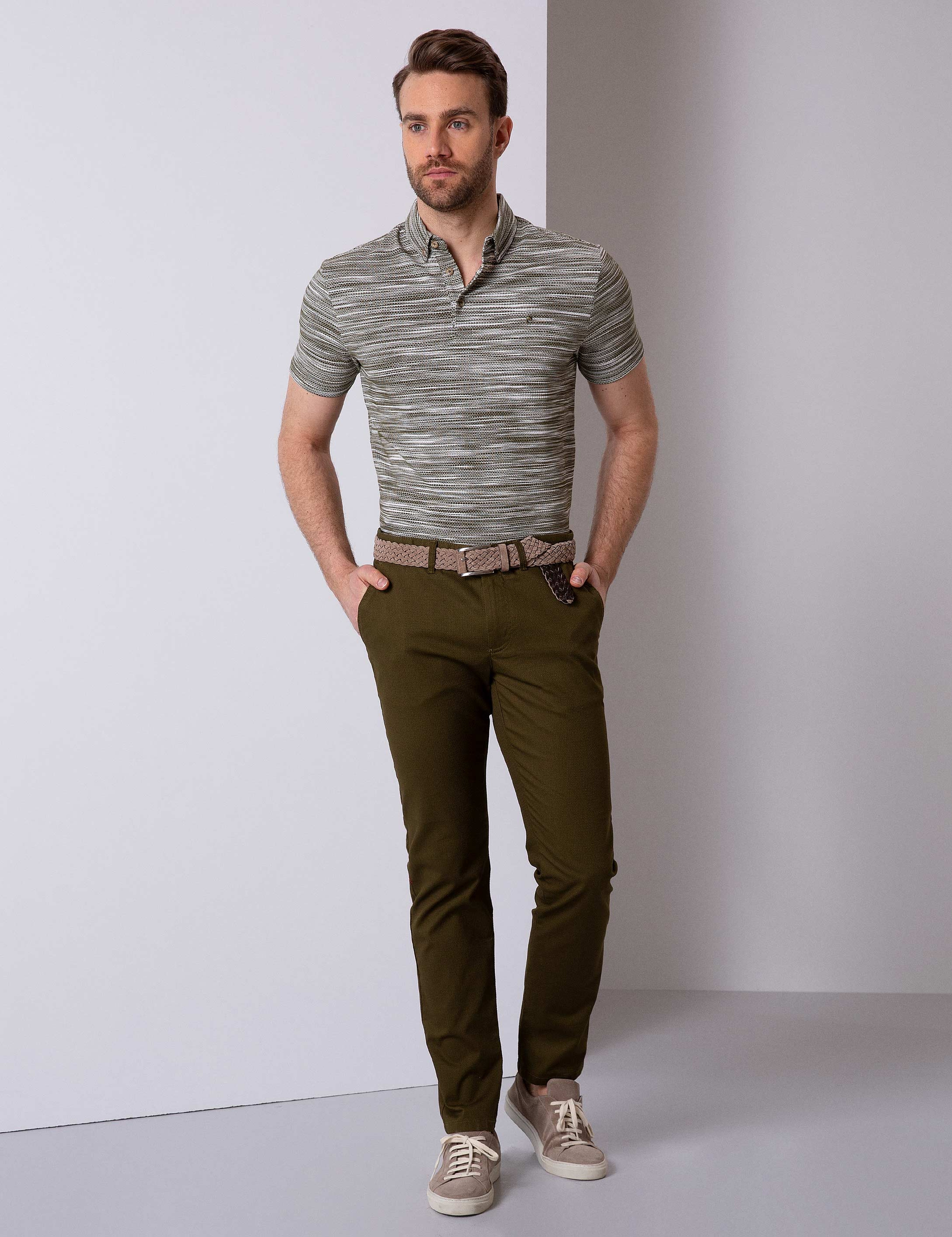 Haki Slim Fit Kanvas Pantolon - Image 1