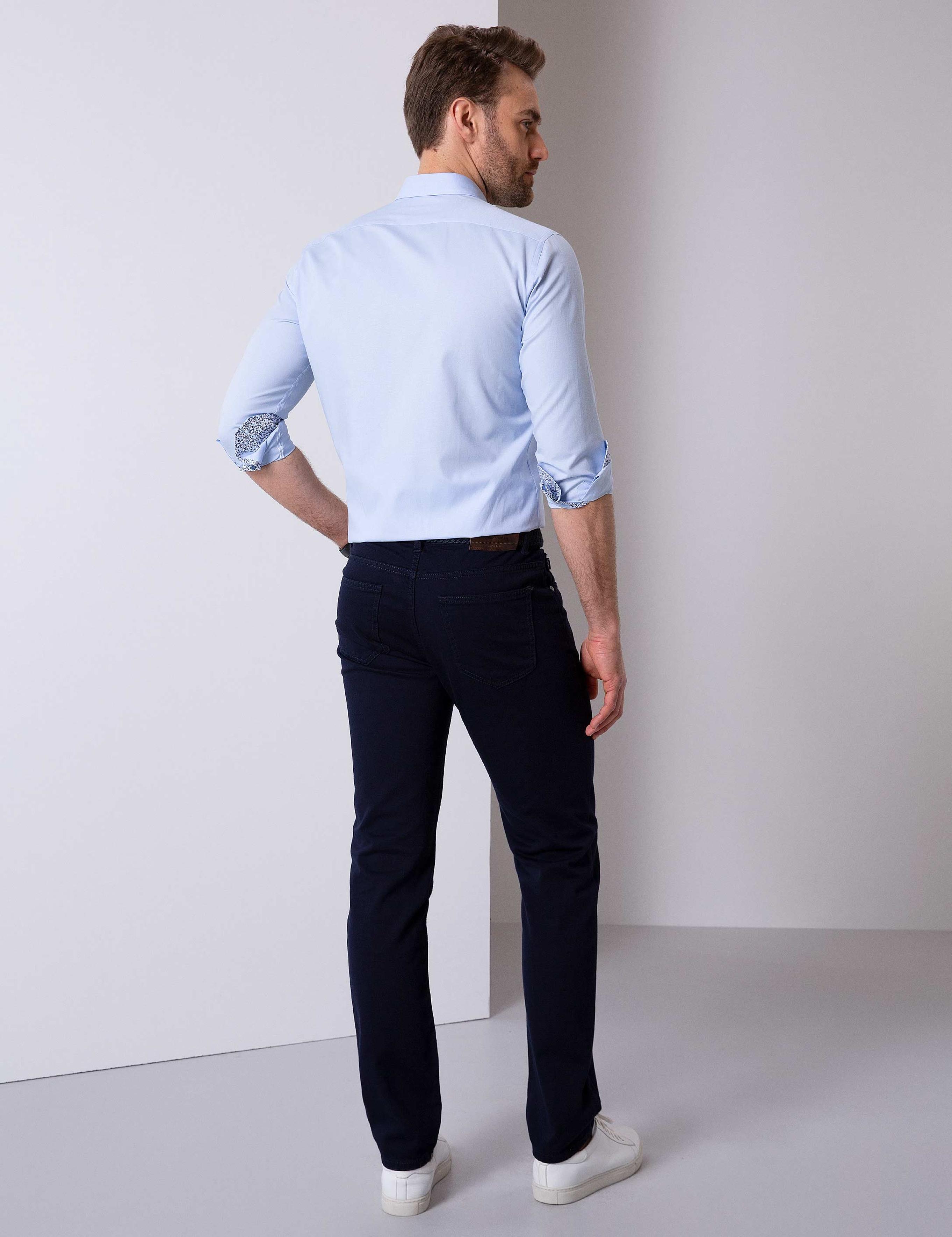 Lacivert Slim Fit Kanvas Pantolon