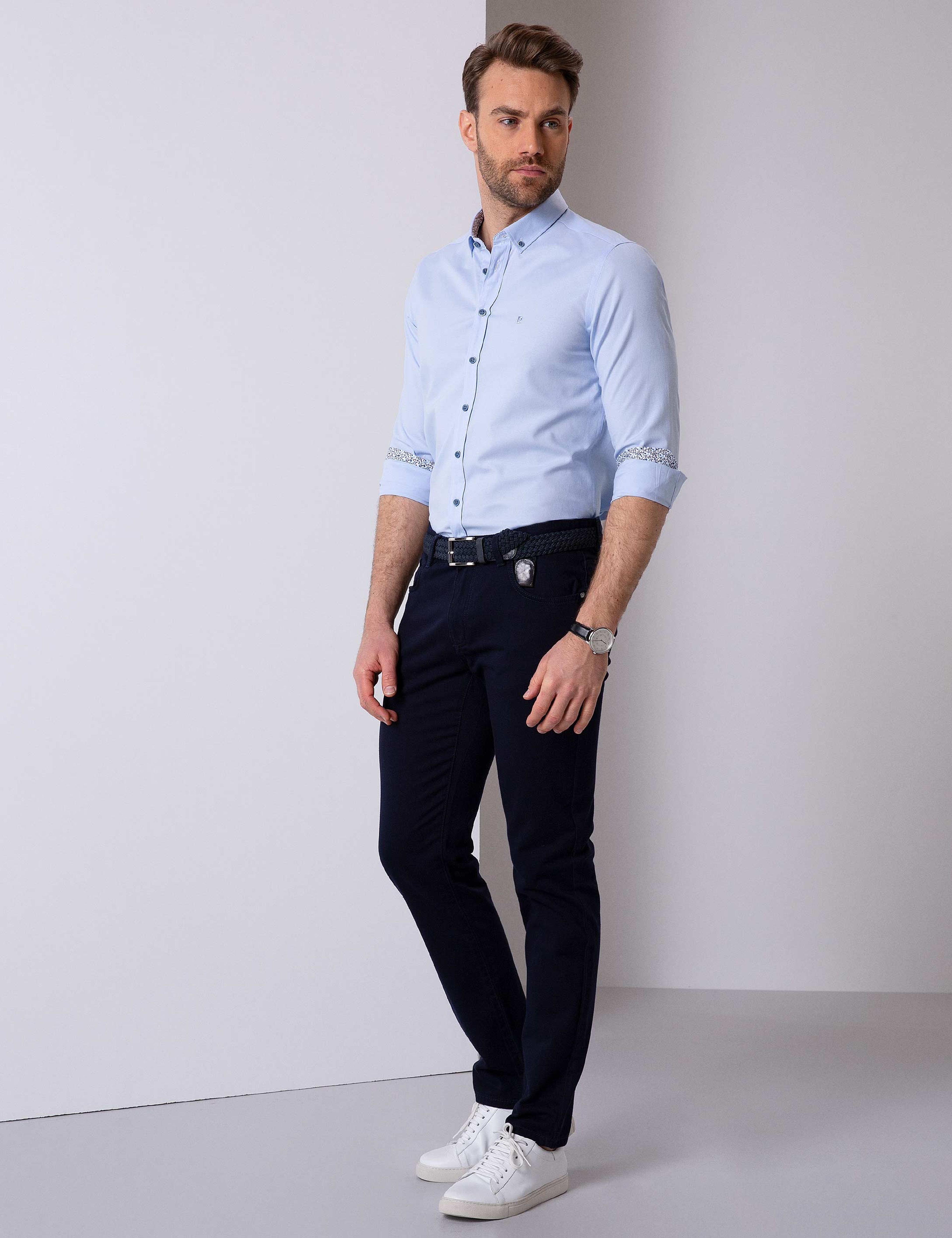 Lacivert Slim Fit Kanvas Pantolon