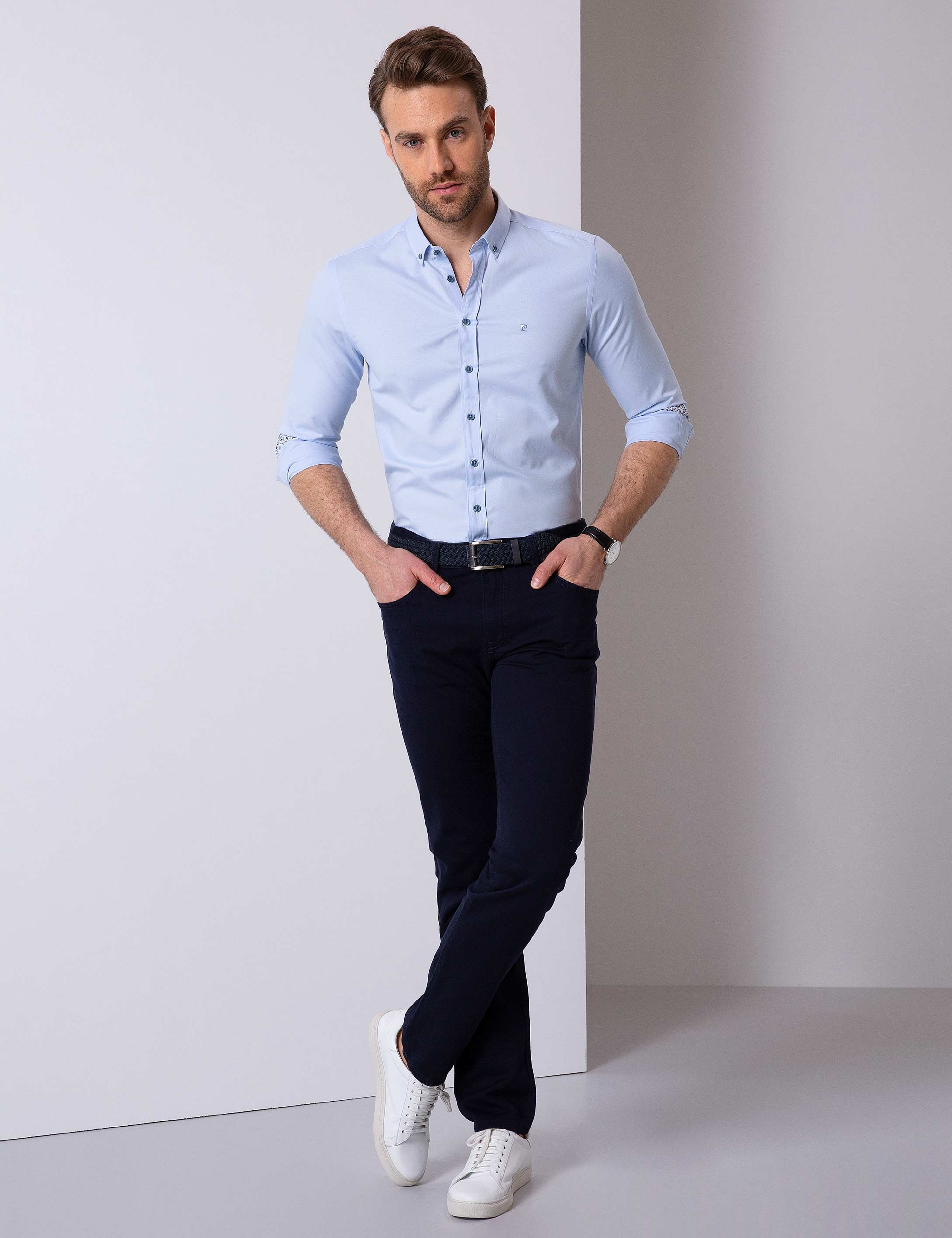 Lacivert Slim Fit Kanvas Pantolon - Image 1
