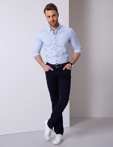 Lacivert Slim Fit Kanvas Pantolon