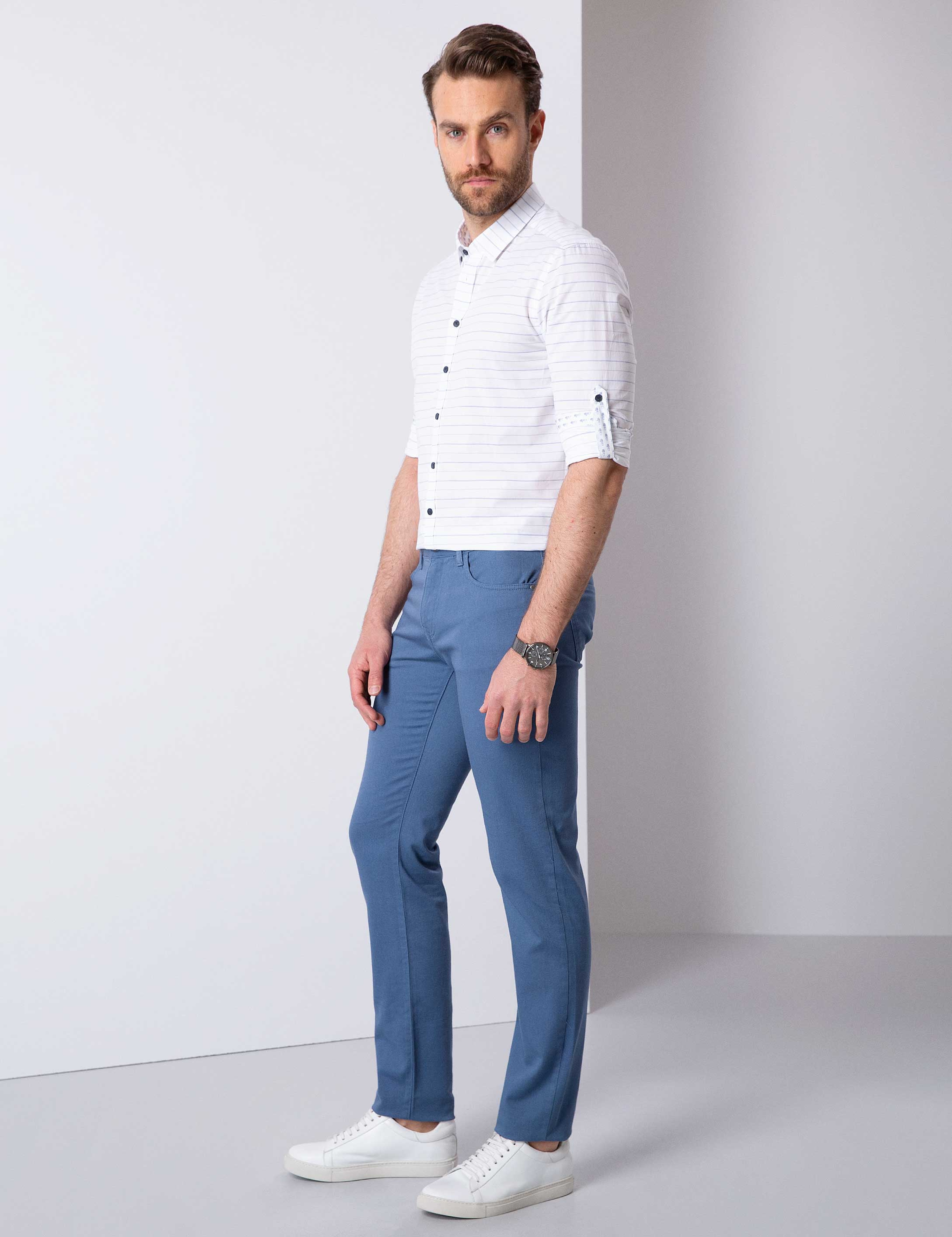 Petrol Slim Fit Kanvas Pantolon - Image 2
