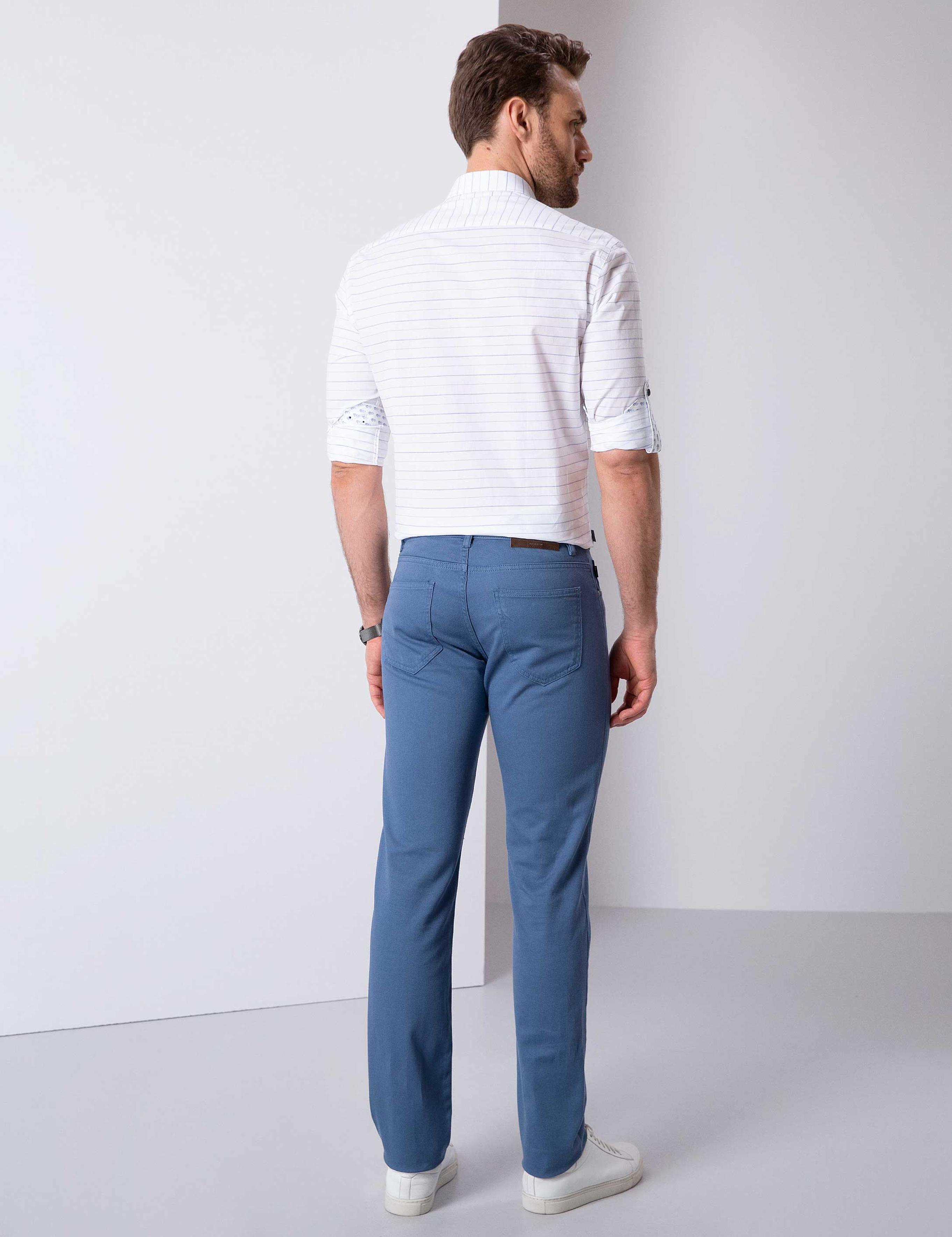 Petrol Slim Fit Kanvas Pantolon