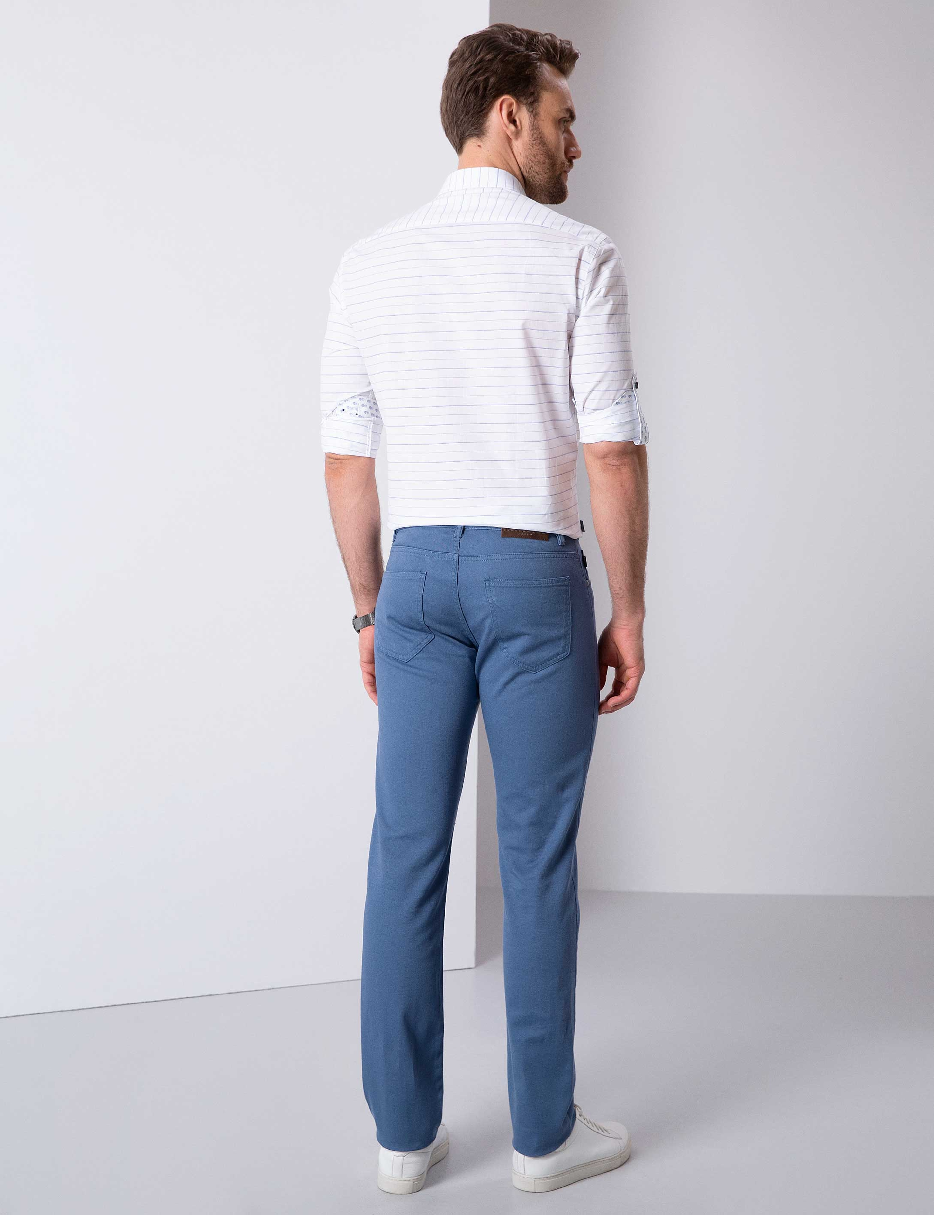 Petrol Slim Fit Kanvas Pantolon