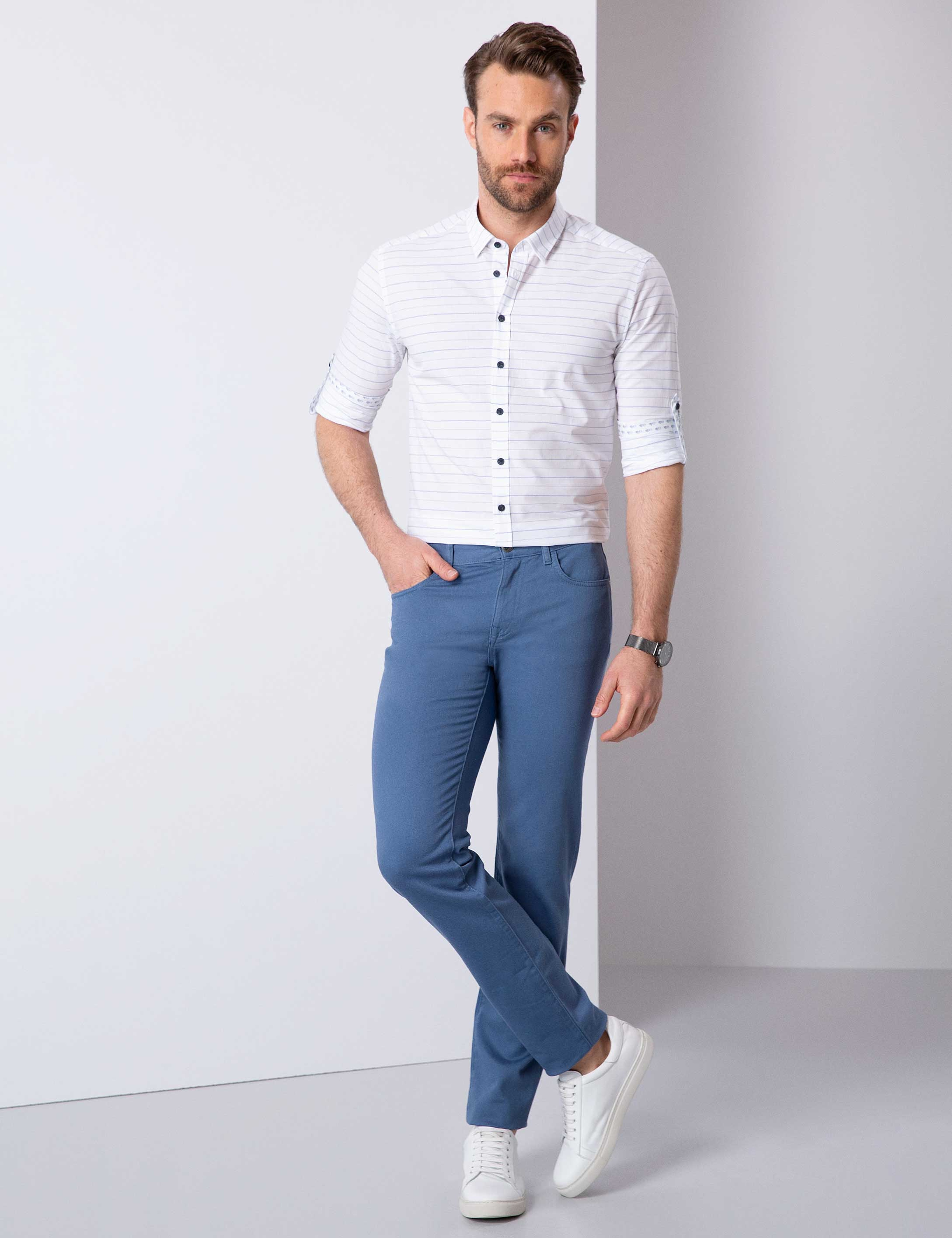 Petrol Slim Fit Kanvas Pantolon