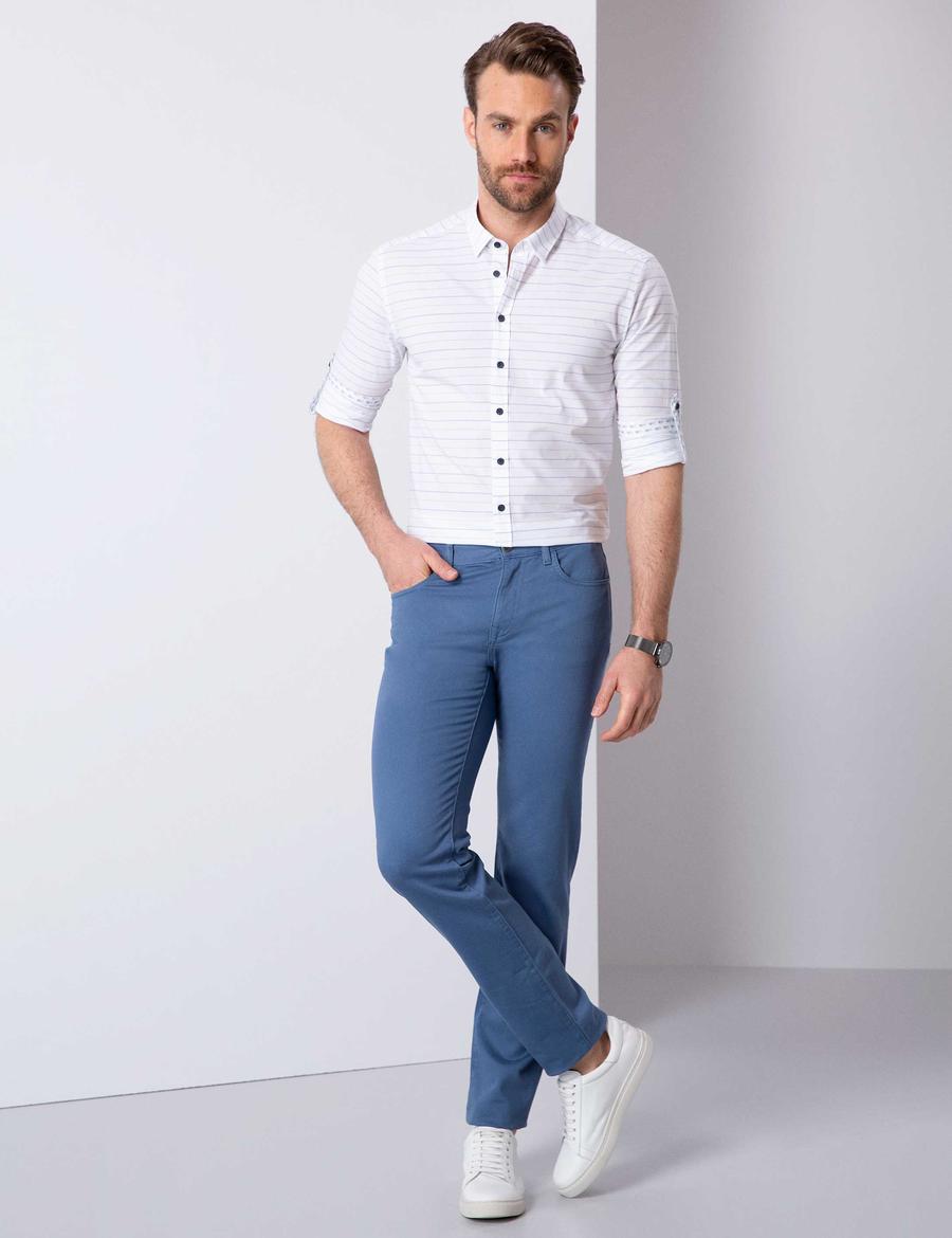 Petrol Slim Fit Kanvas Pantolon