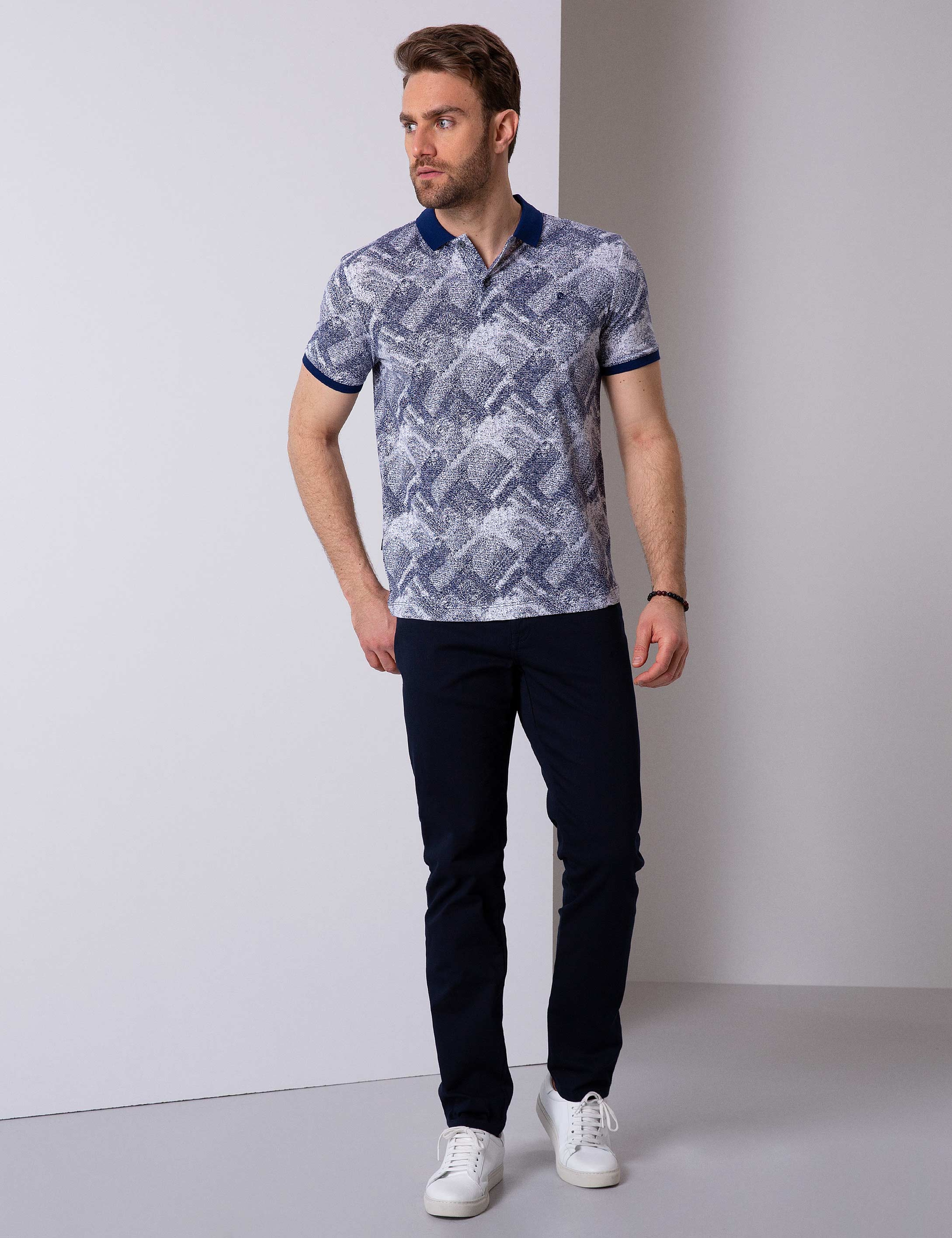 Lacivert Slim Fit Chino Pantolon - Image 1