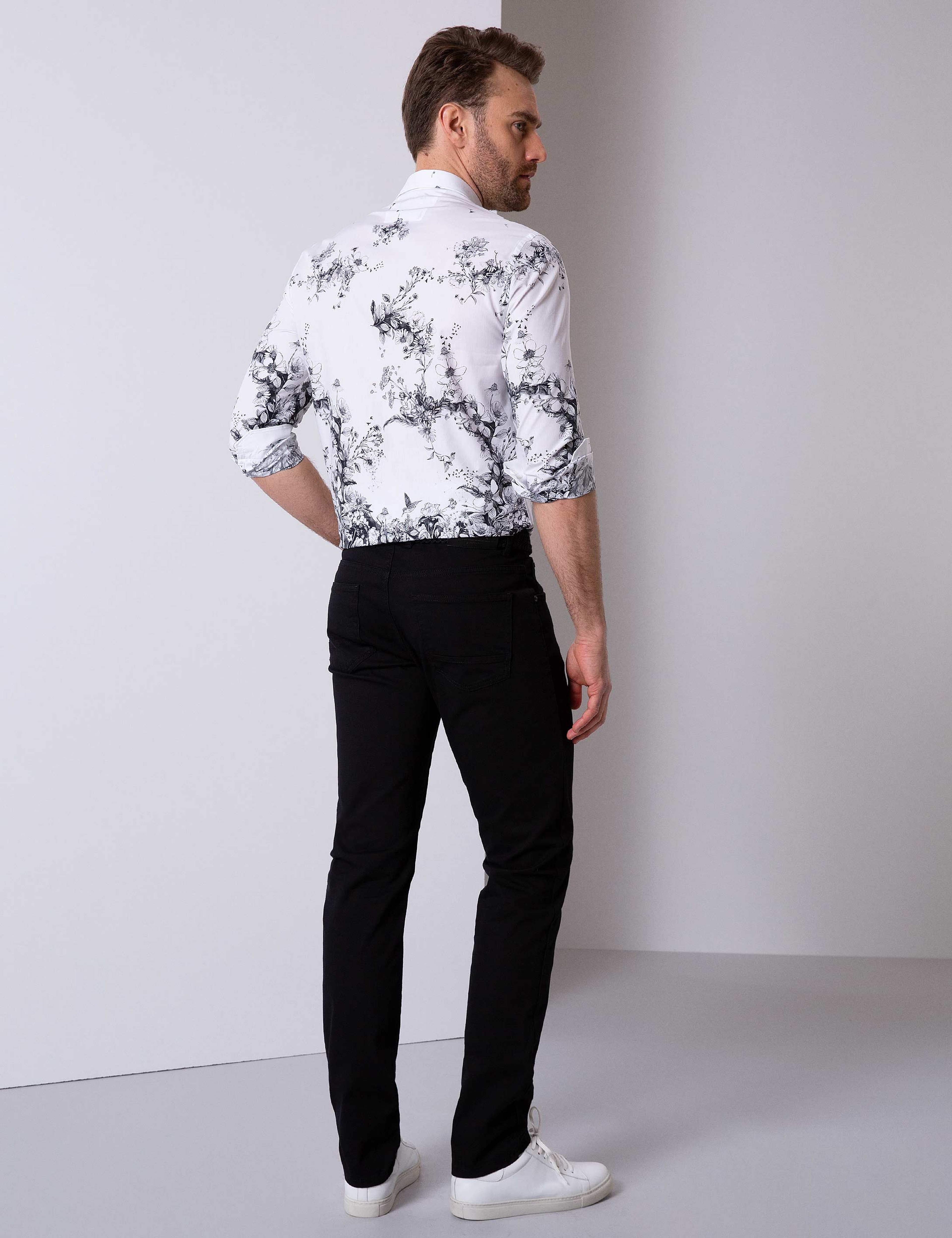 Siyah Slim Fit Kanvas Pantolon - Image 3
