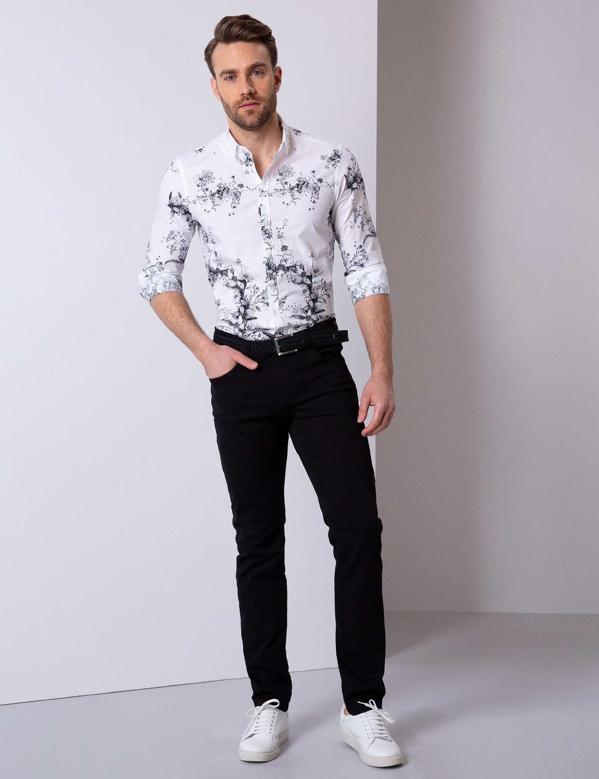 Siyah Slim Fit Kanvas Pantolon