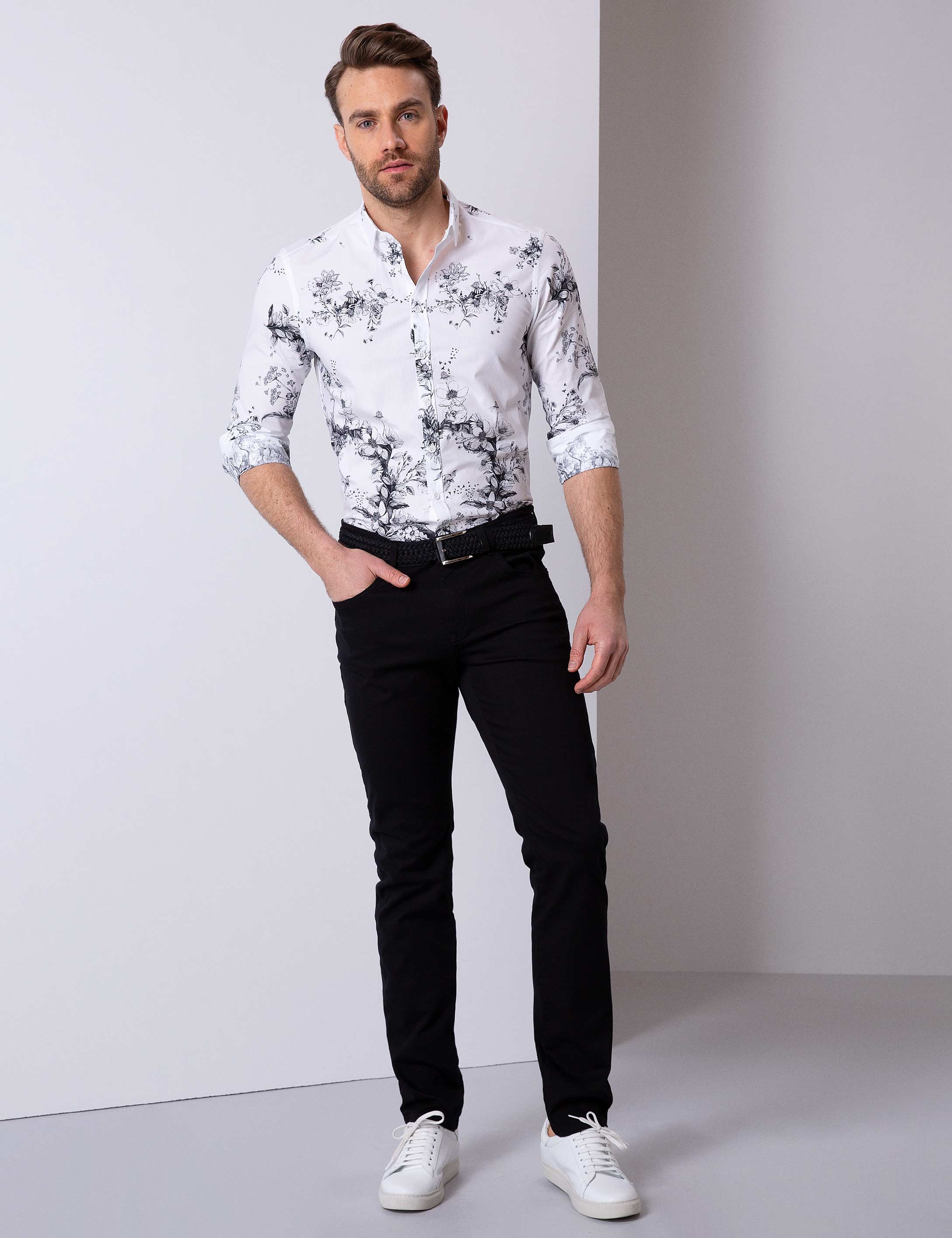 Siyah Slim Fit Kanvas Pantolon - Image 1