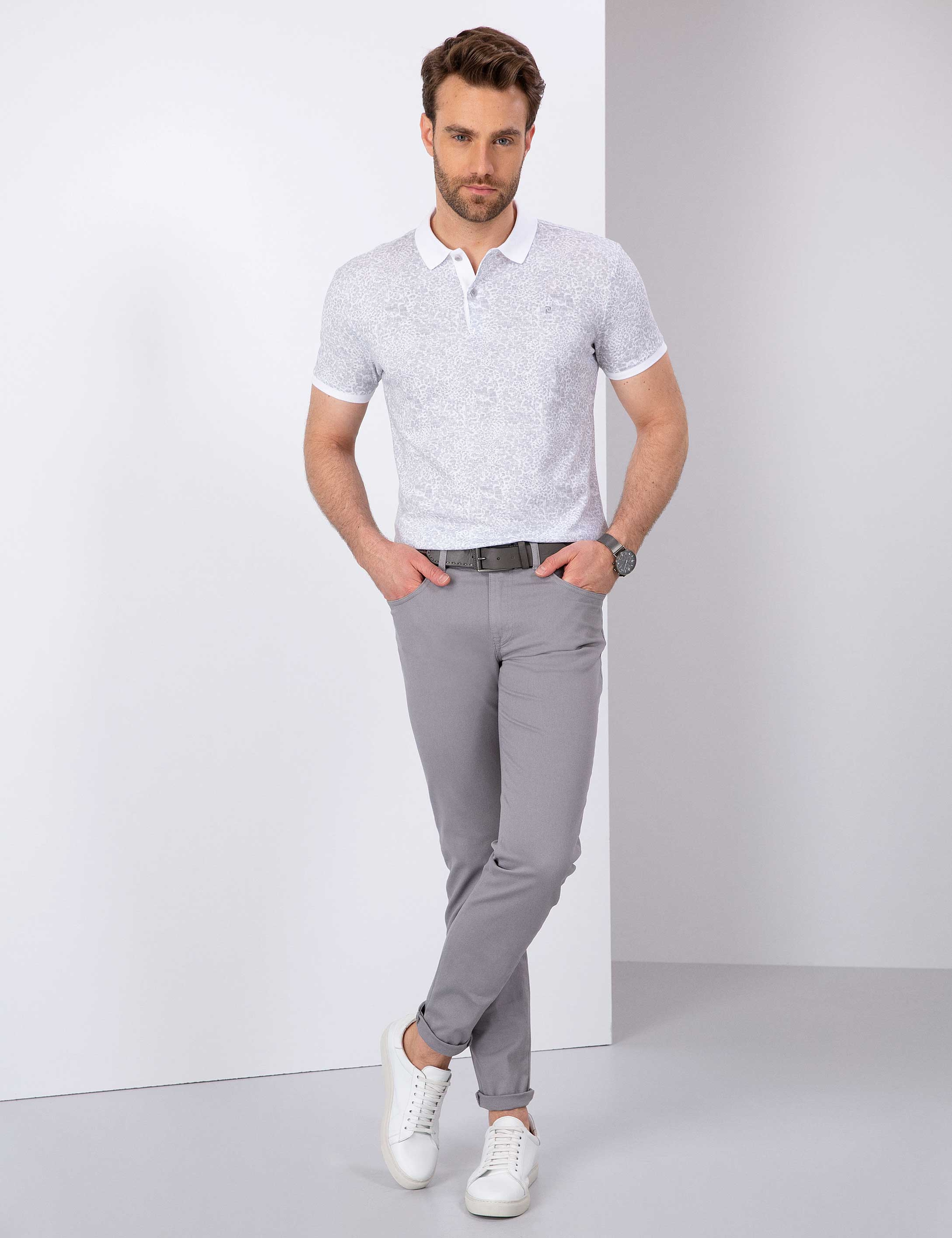 Gri Slim Fit Kanvas Pantolon - Image 1