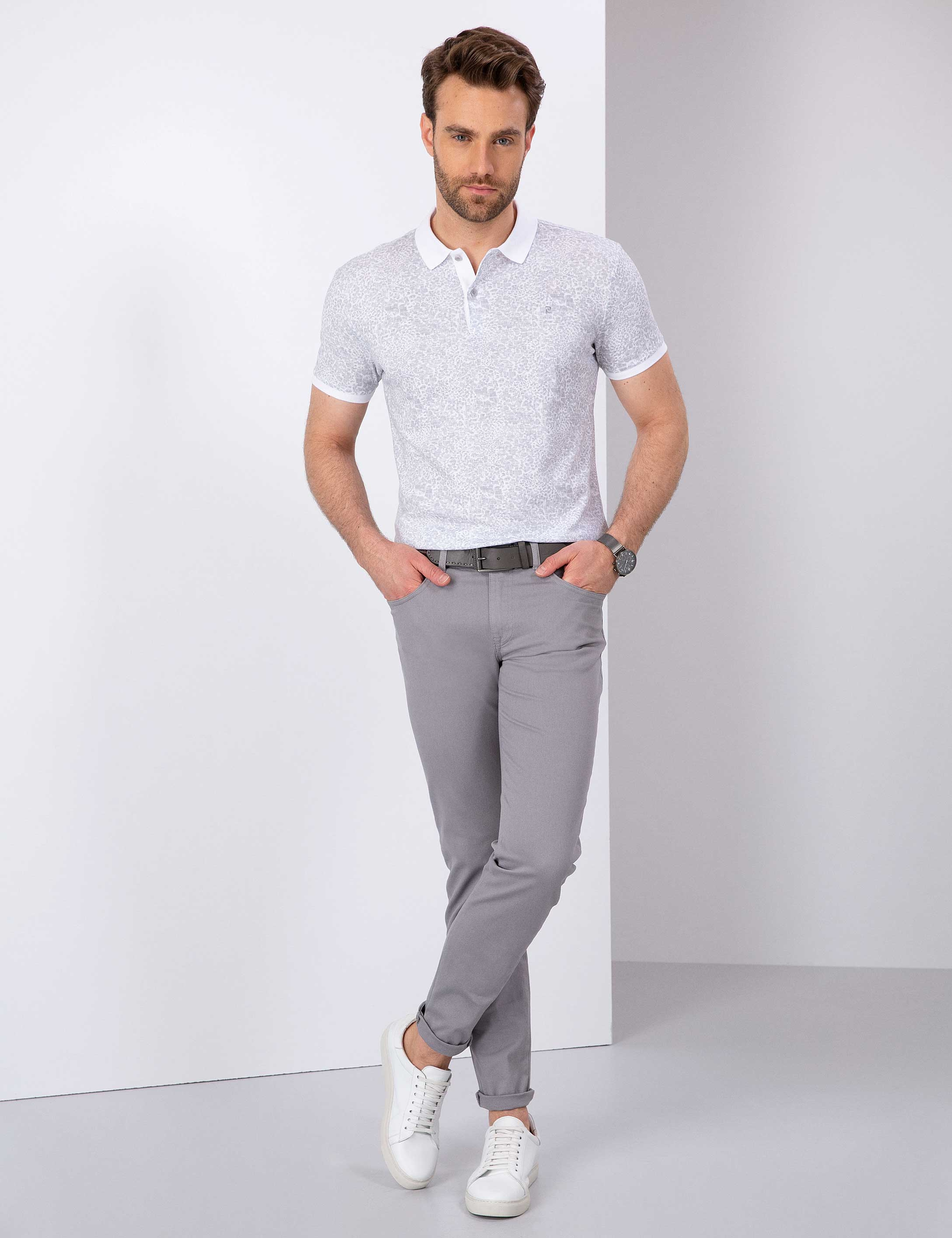 Gri Slim Fit Kanvas Pantolon