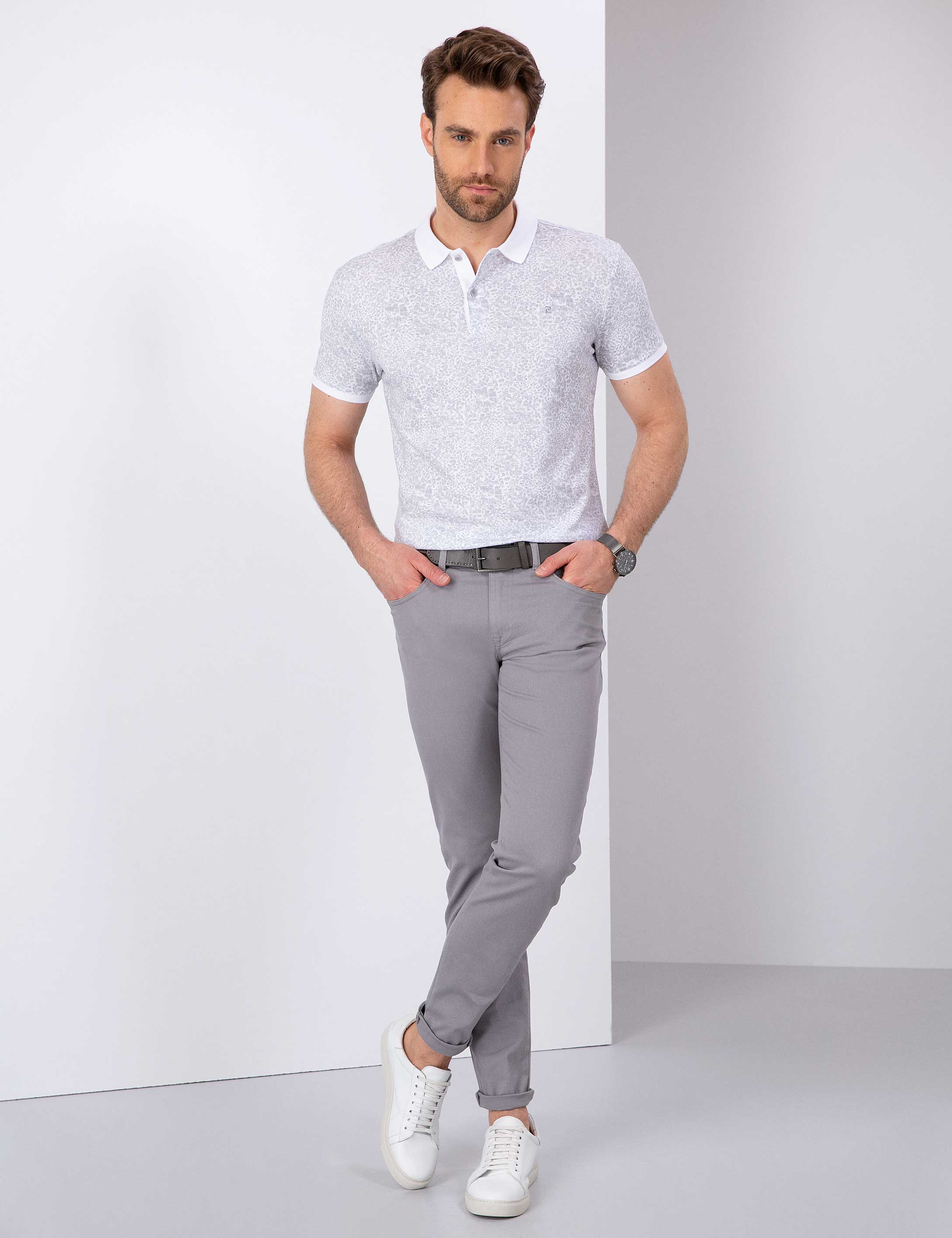 Gri Slim Fit Kanvas Pantolon