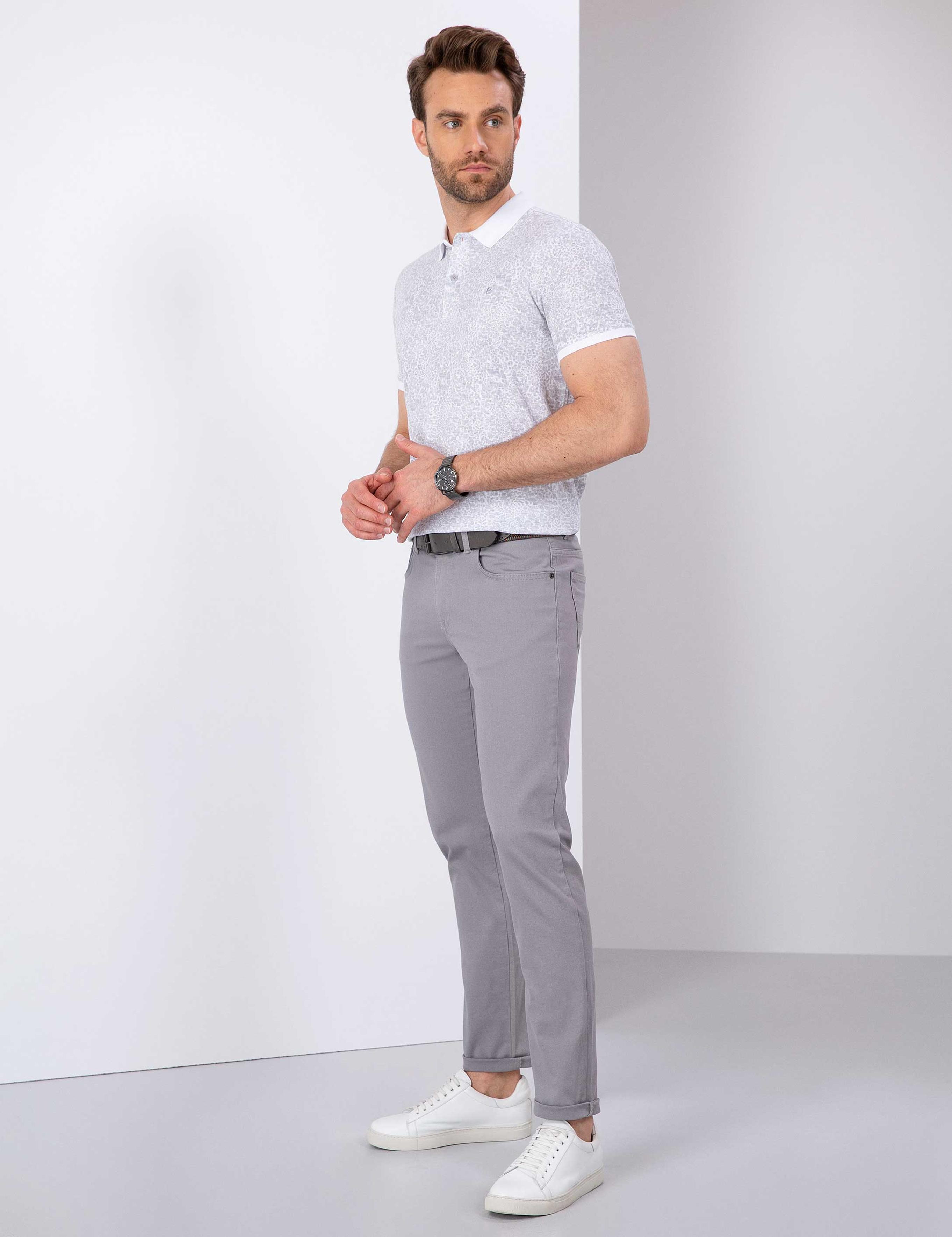 Gri Slim Fit Kanvas Pantolon