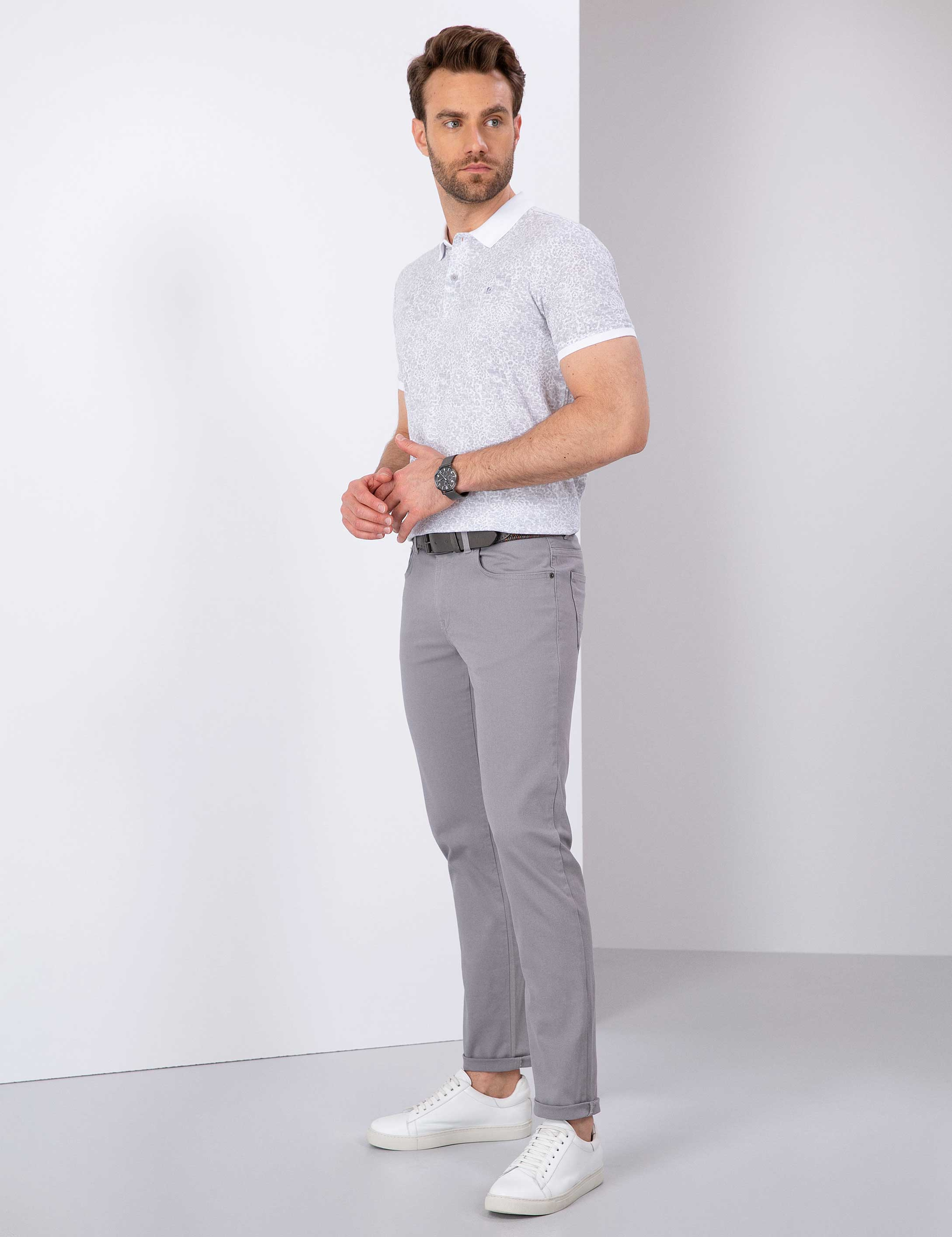 Gri Slim Fit Kanvas Pantolon - Image 2