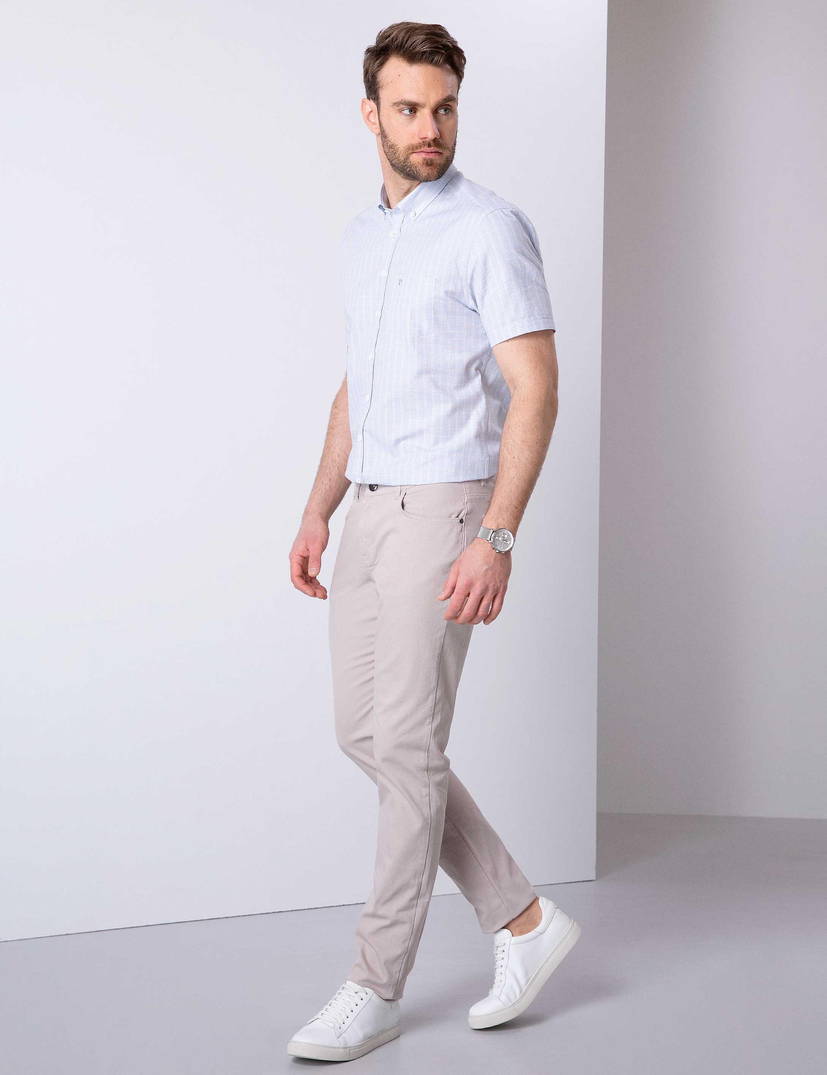 Bej Slim Fit Kanvas Pantolon