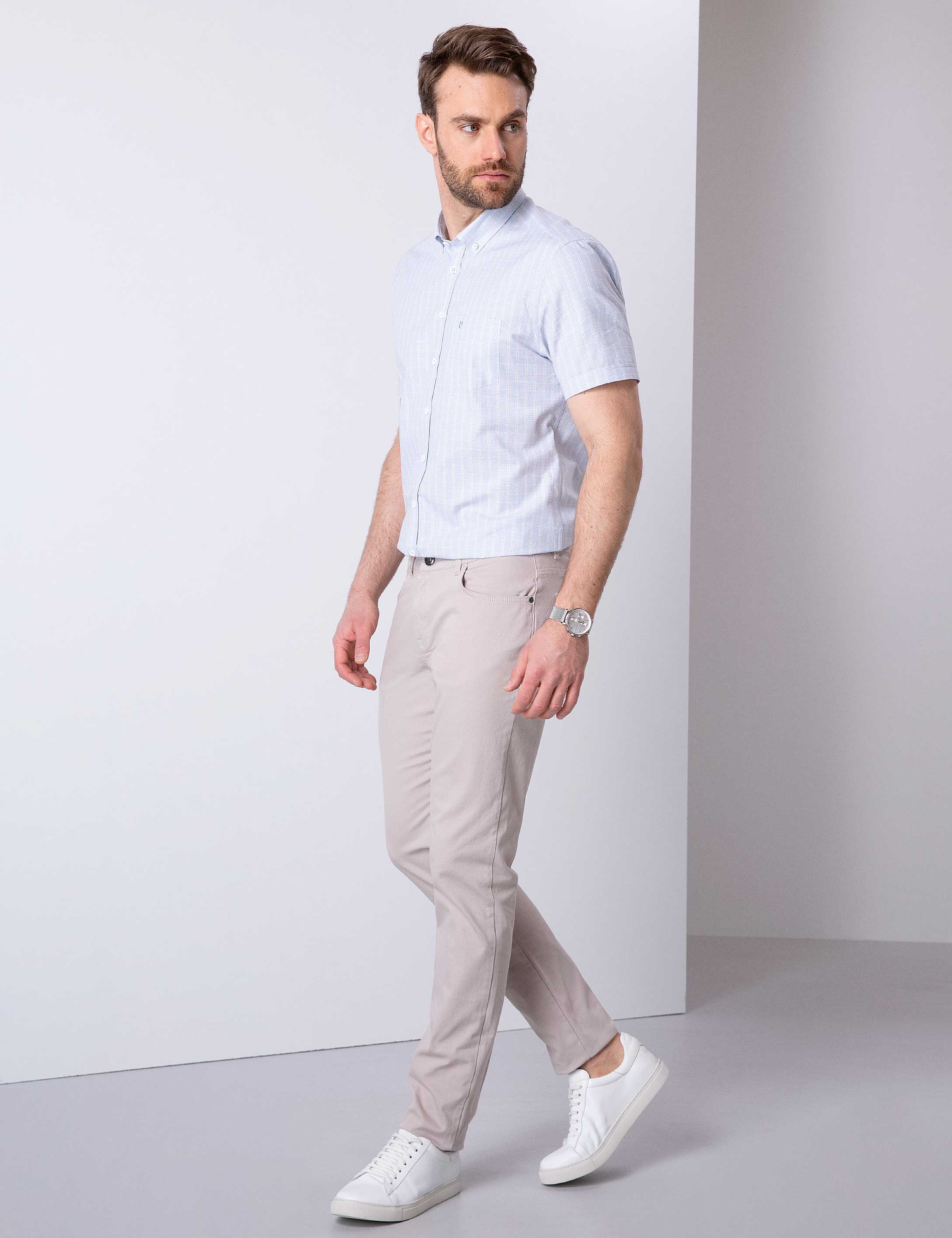 Bej Slim Fit Kanvas Pantolon - Image 2