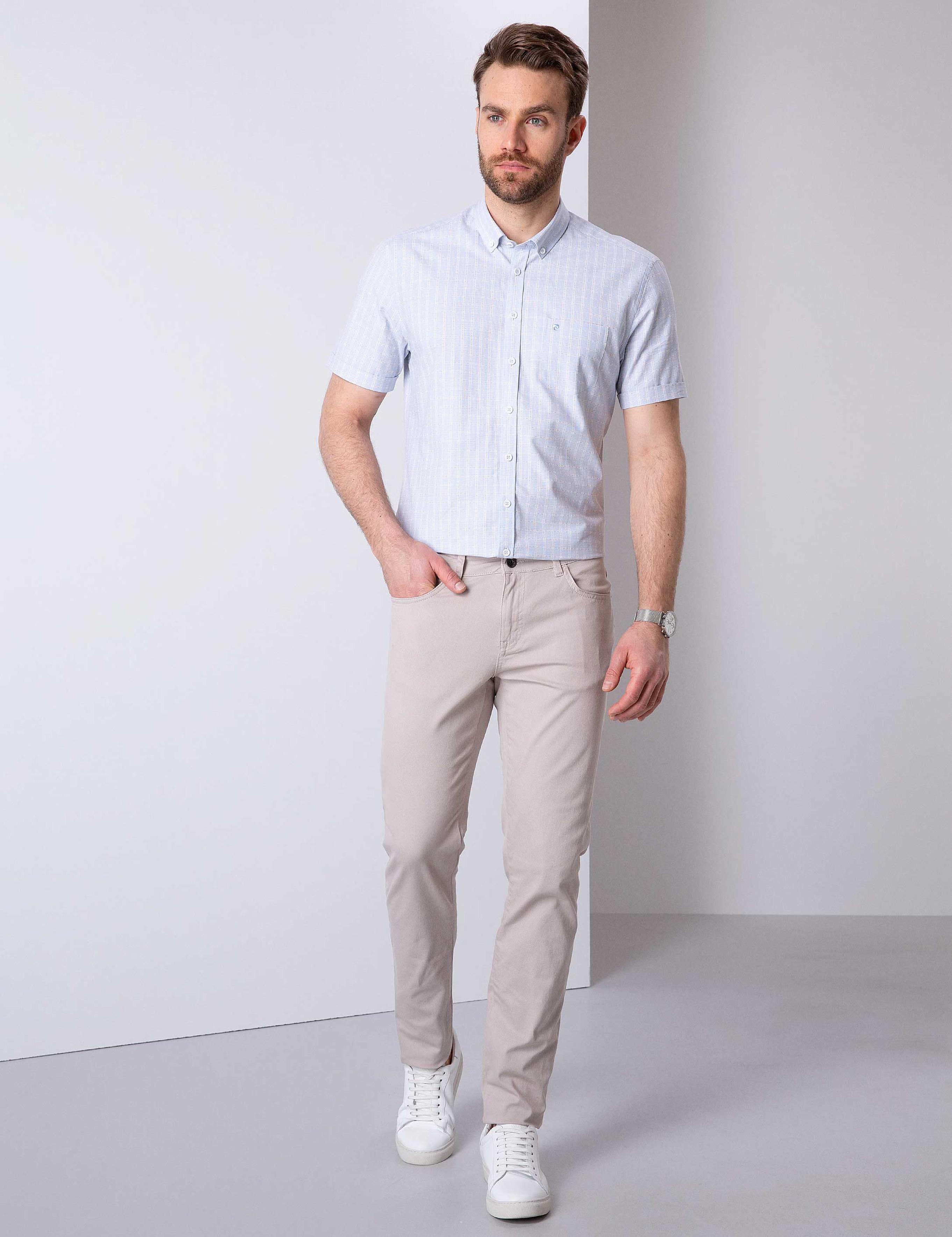 Bej Slim Fit Kanvas Pantolon