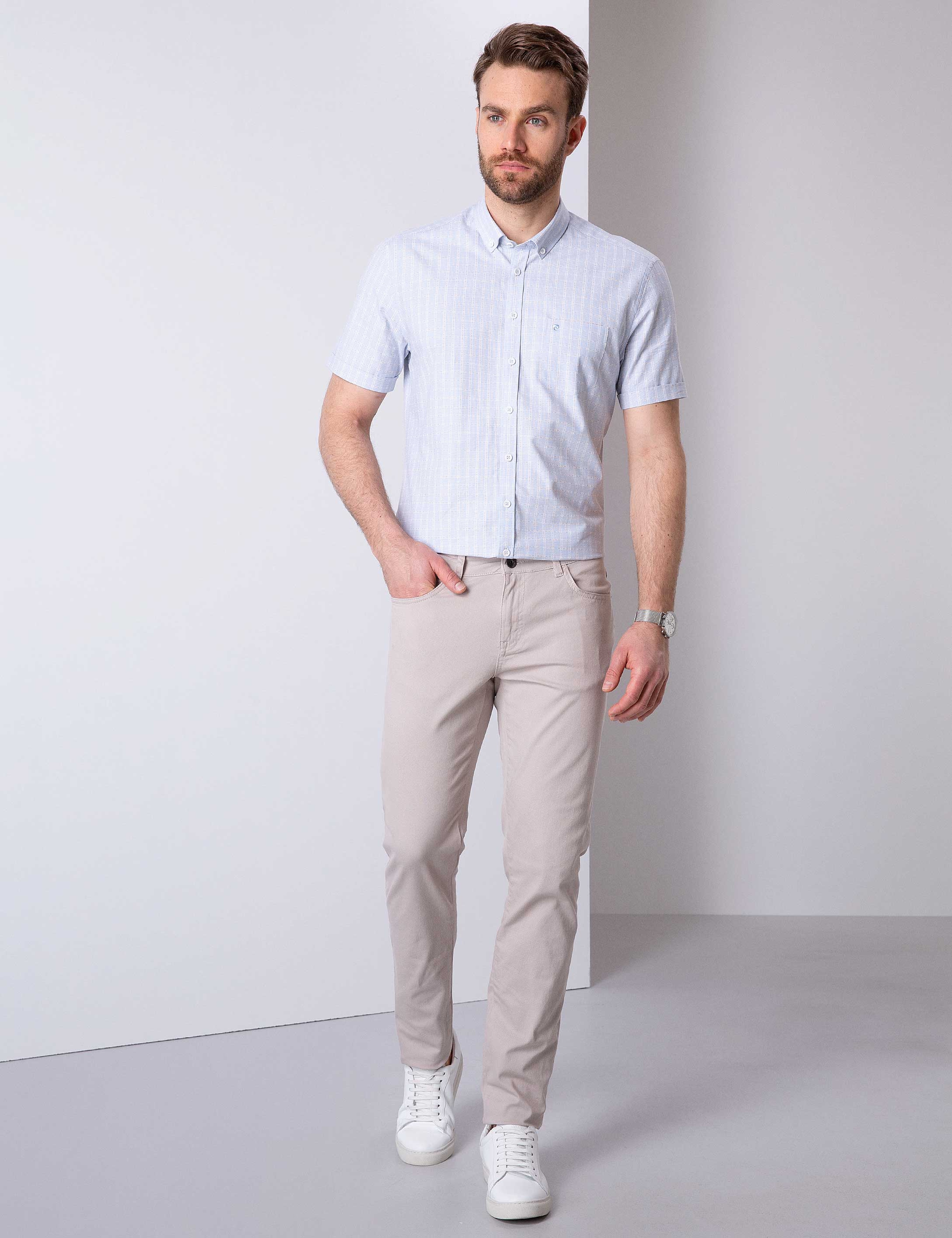 Bej Slim Fit Kanvas Pantolon - Image 1