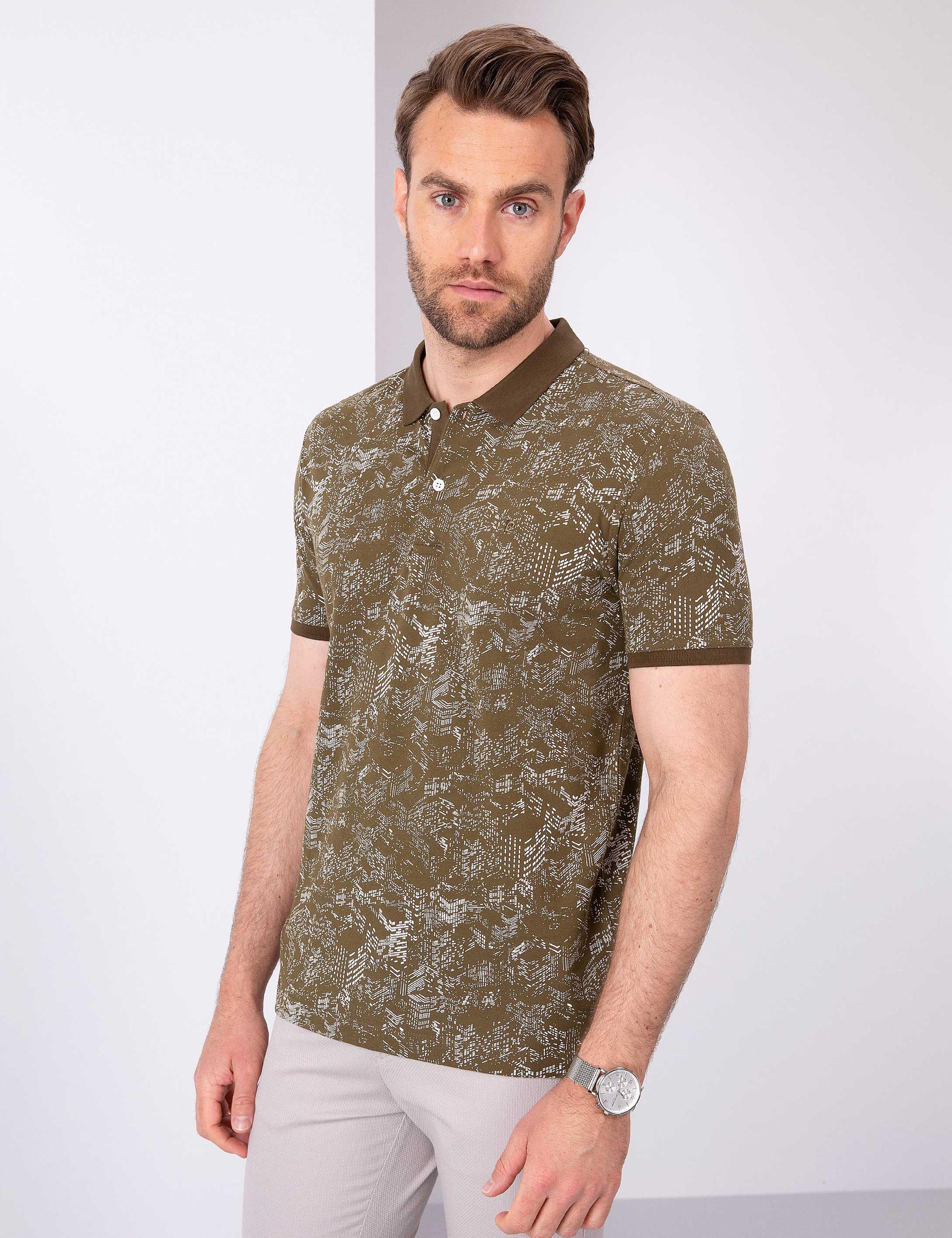 Haki Slim Fit Polo Yaka T-Shirt