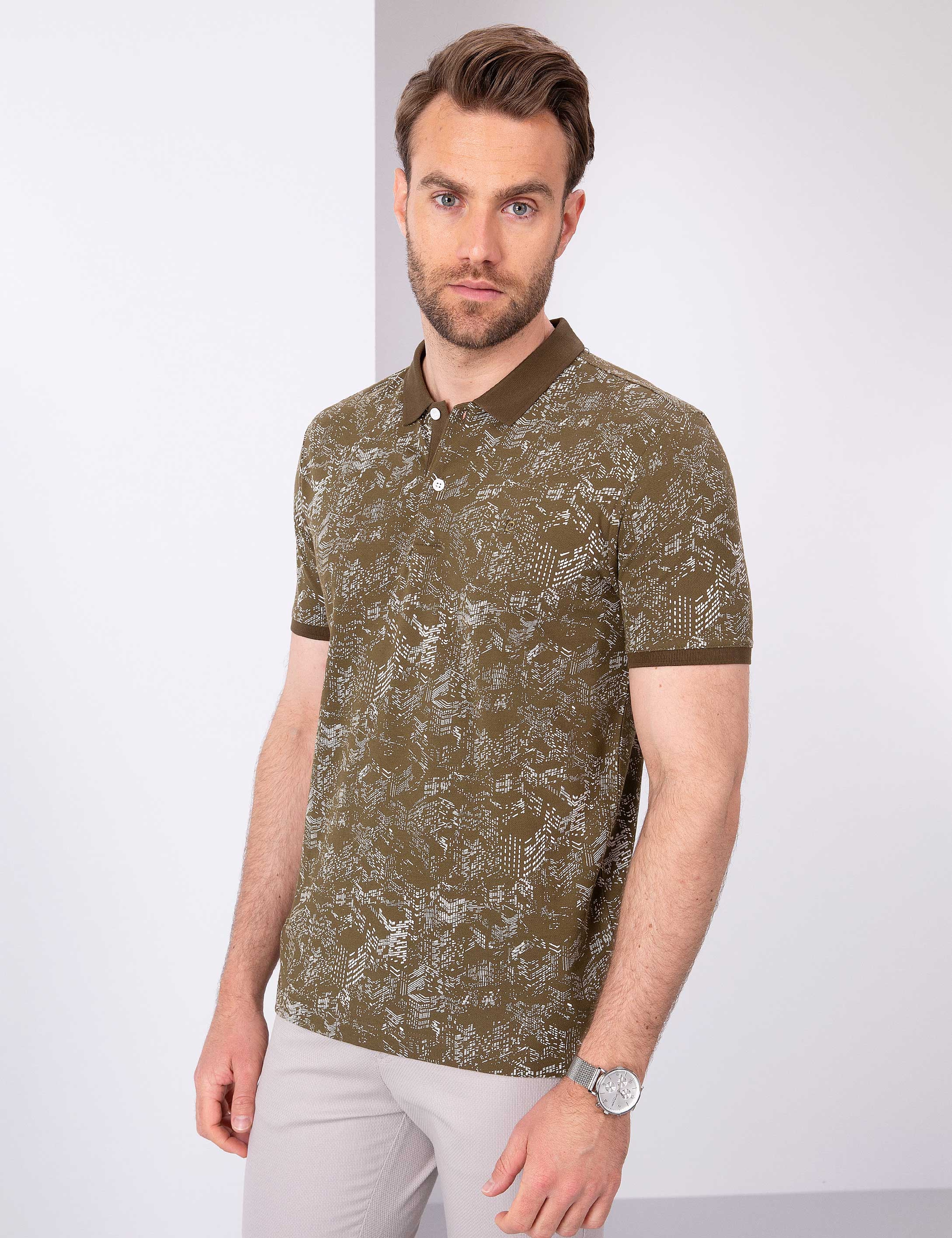 Haki Slim Fit Polo Yaka T-Shirt - Image 1