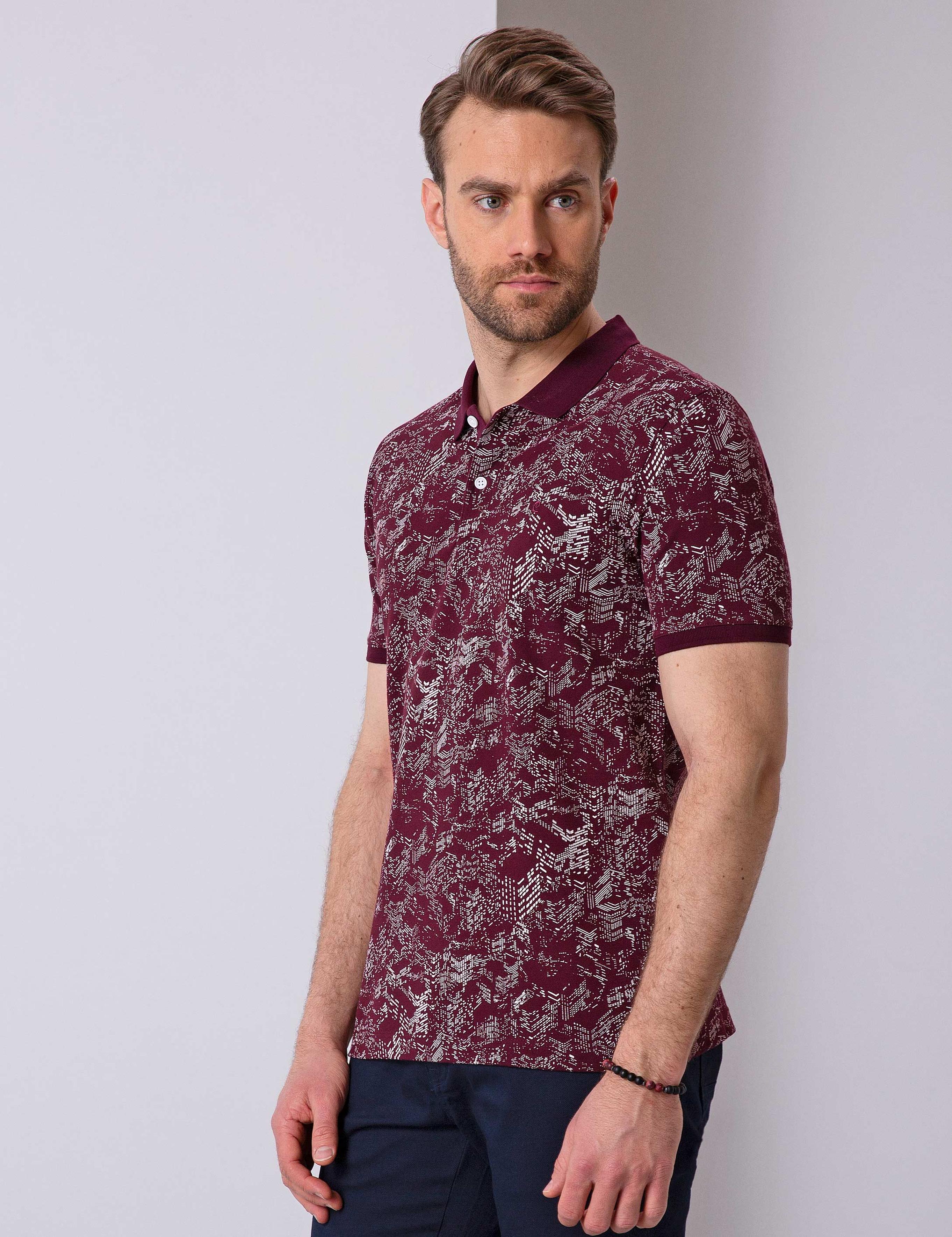 Bordo Slim Fit Polo Yaka T-Shirt