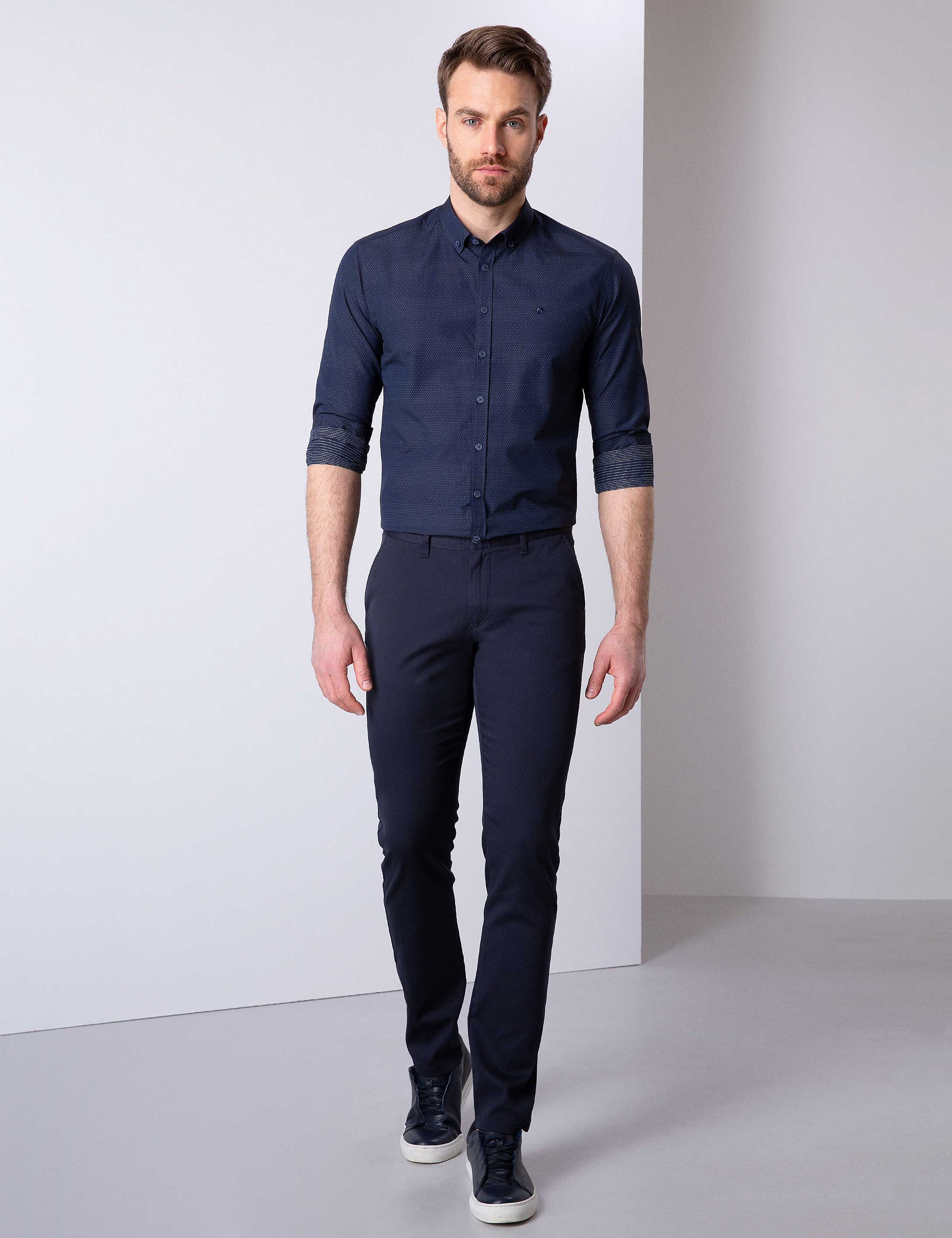 Lacivert Slim Fit Chino Pantolon - Image 1