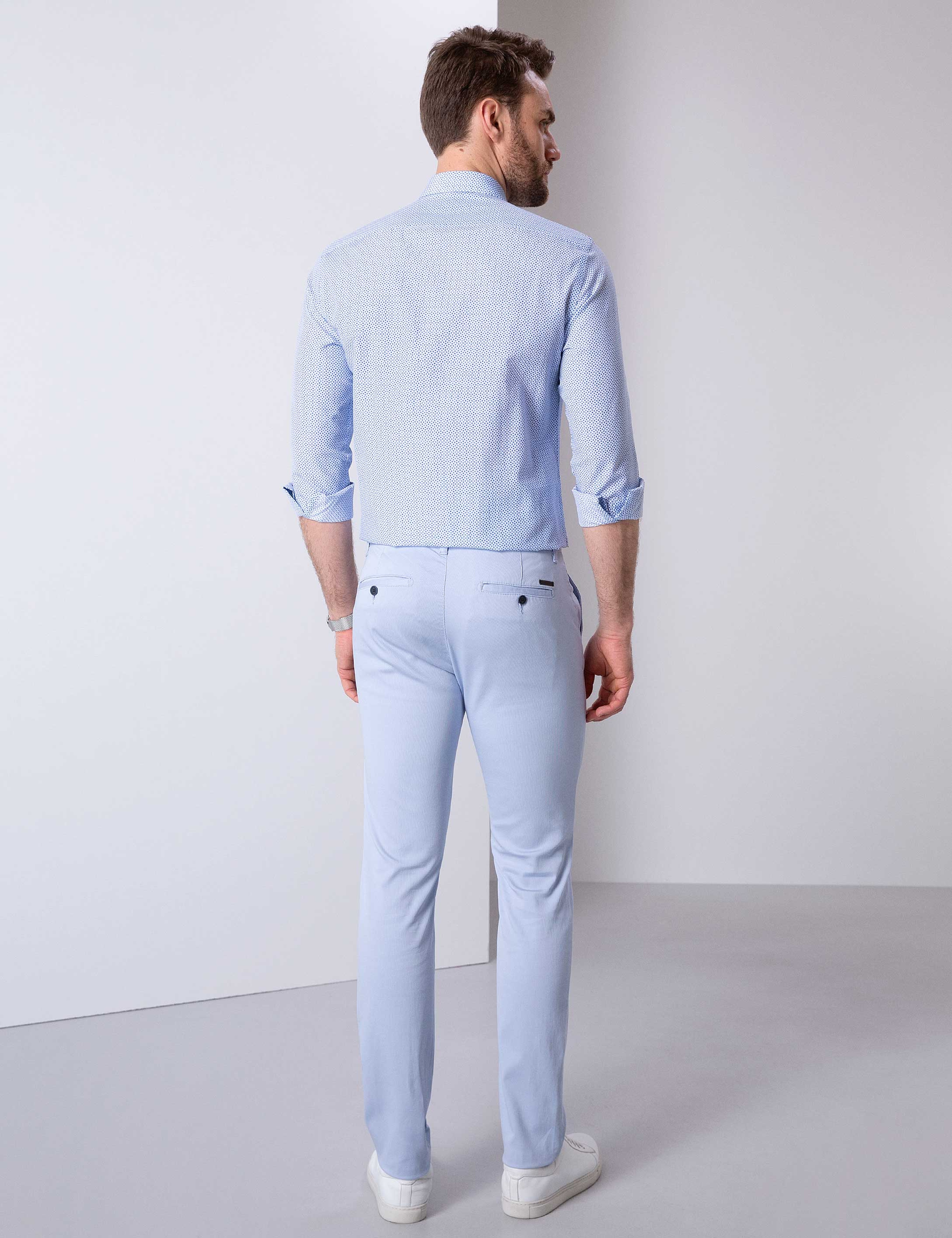 Açık Mavi Slim Fit Kanvas Pantolon - Image 3