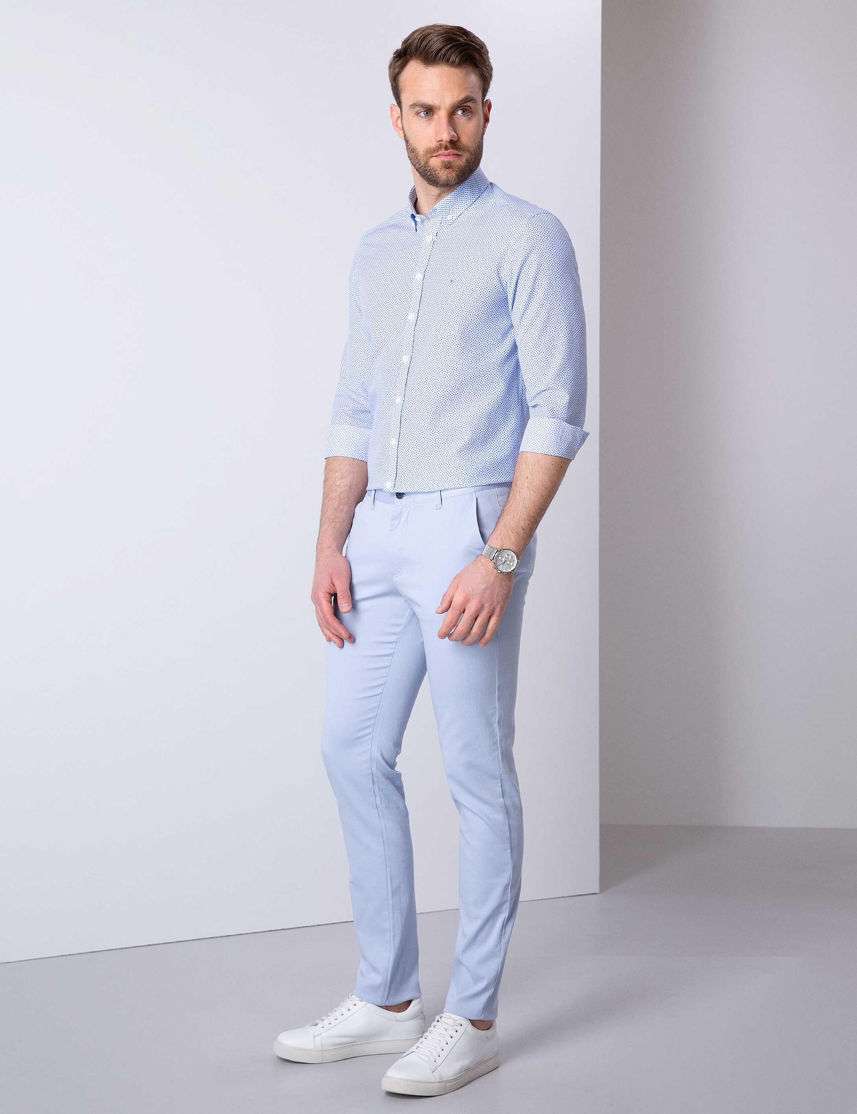 Açık Mavi Slim Fit Kanvas Pantolon