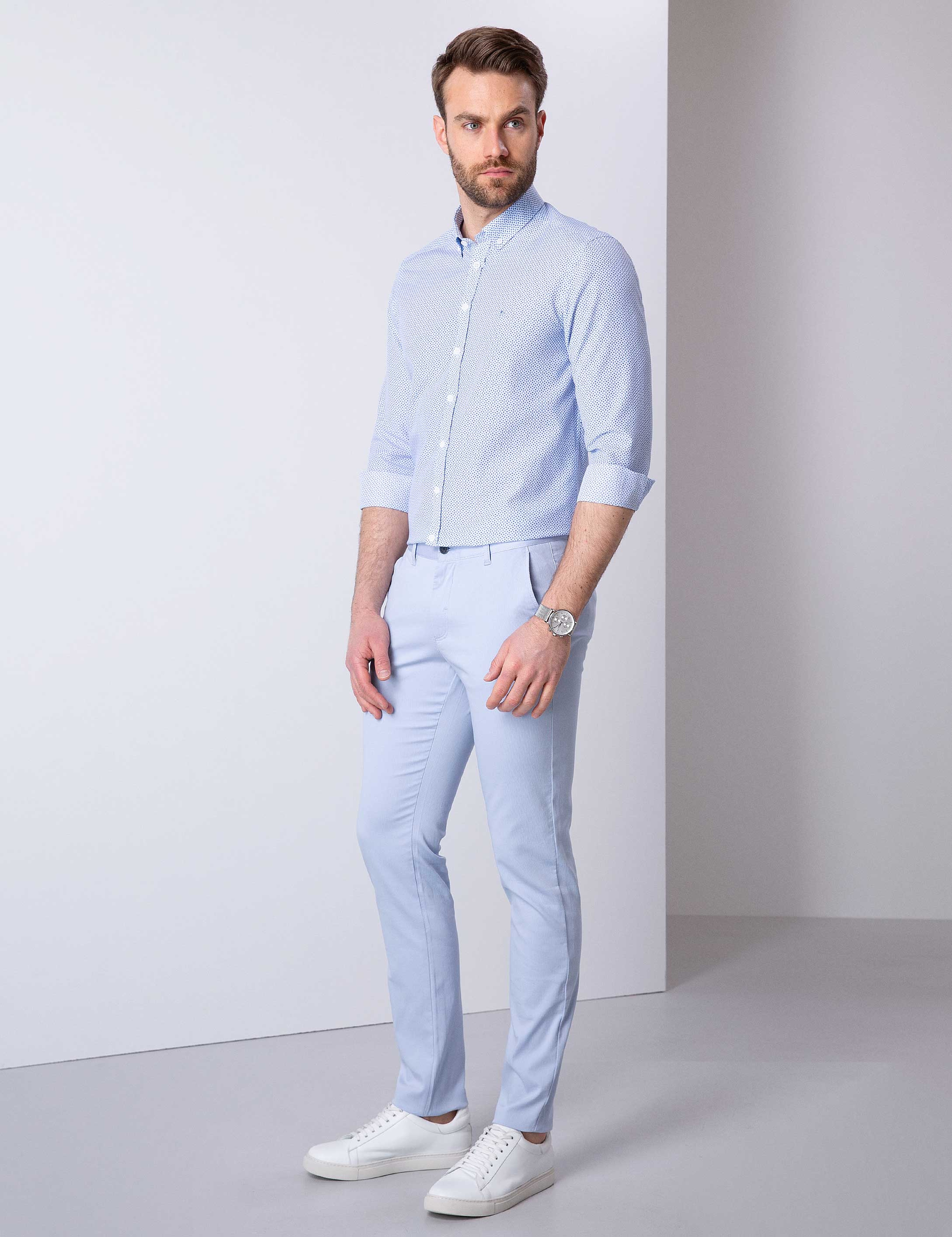 Açık Mavi Slim Fit Kanvas Pantolon - Image 2