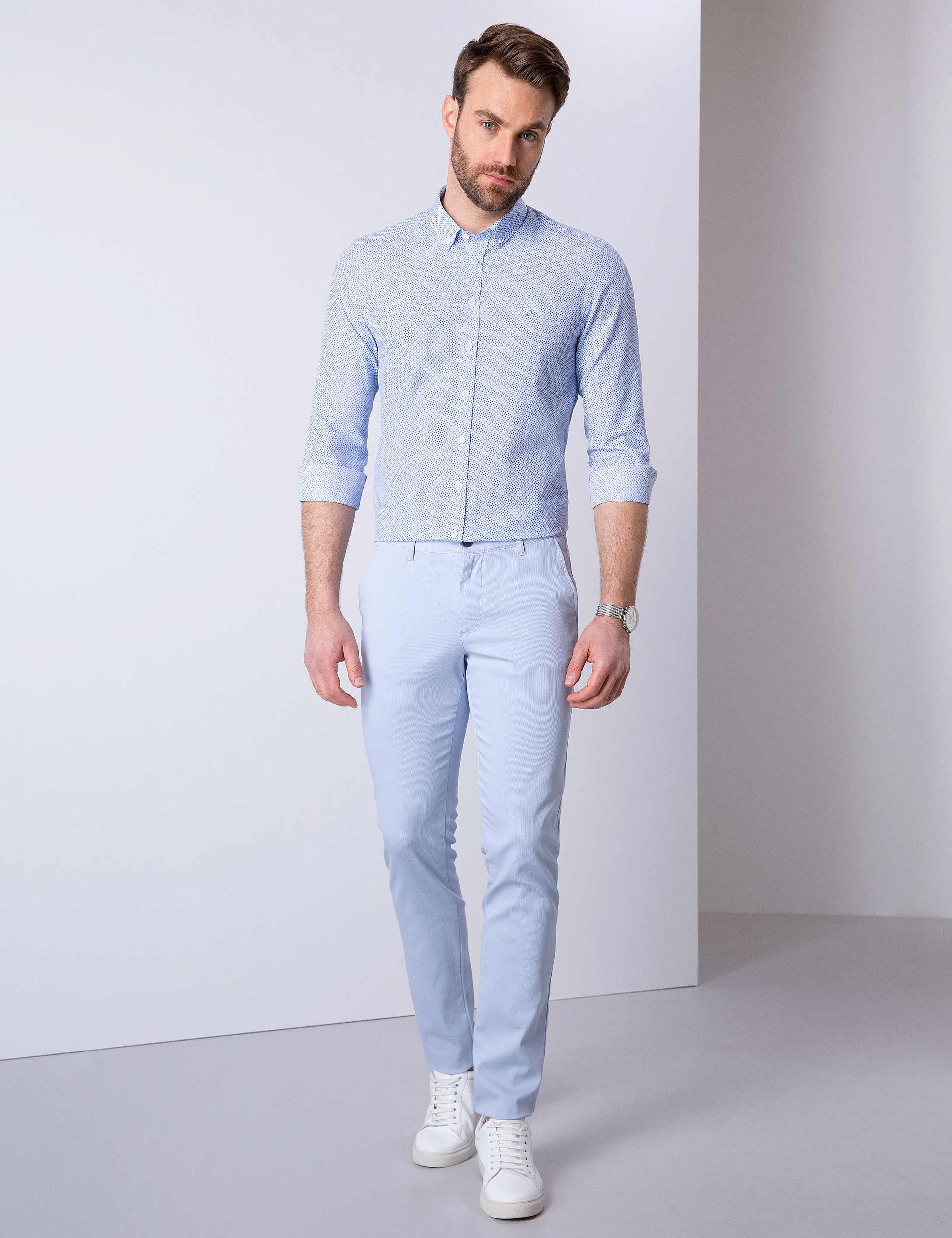 Açık Mavi Slim Fit Kanvas Pantolon - Image 1