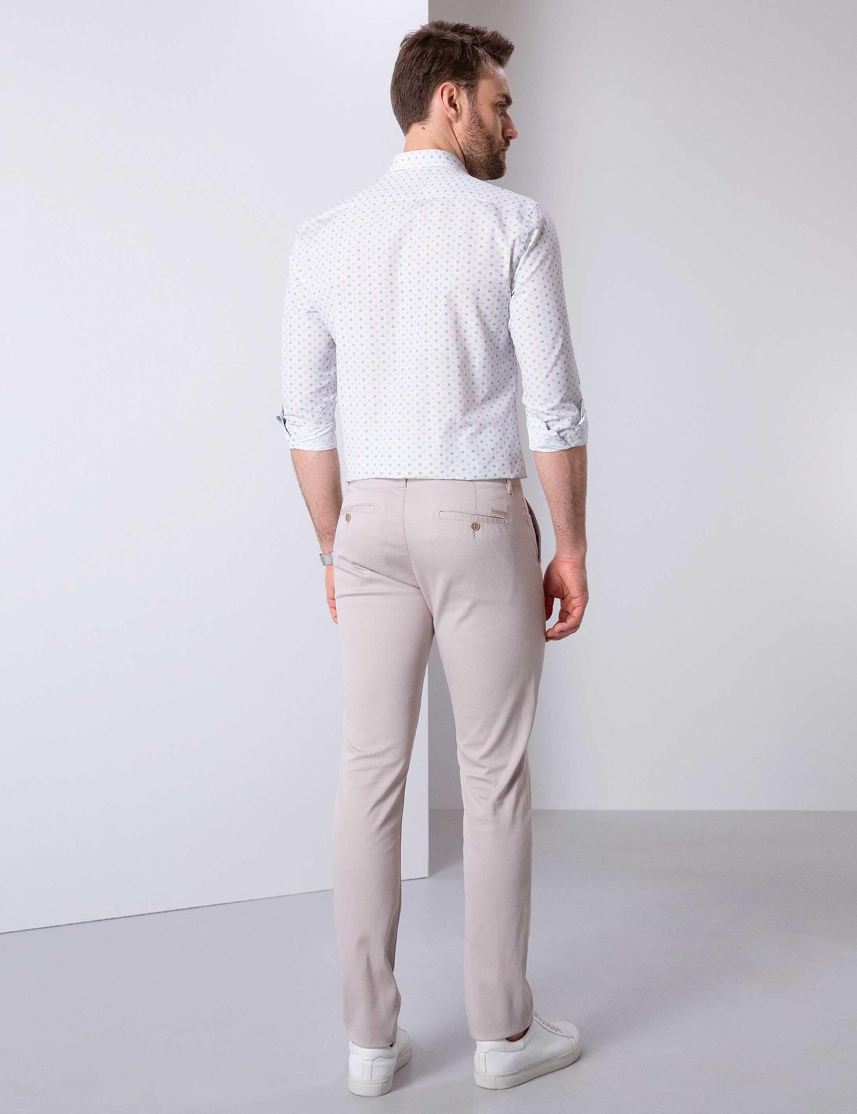 Bej Slim Fit Kanvas Pantolon