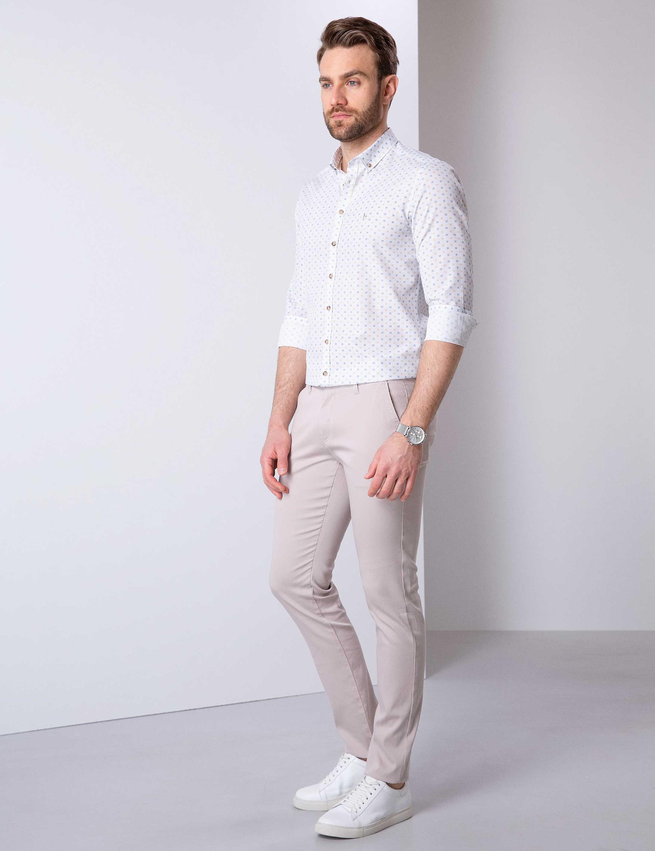 Bej Slim Fit Kanvas Pantolon