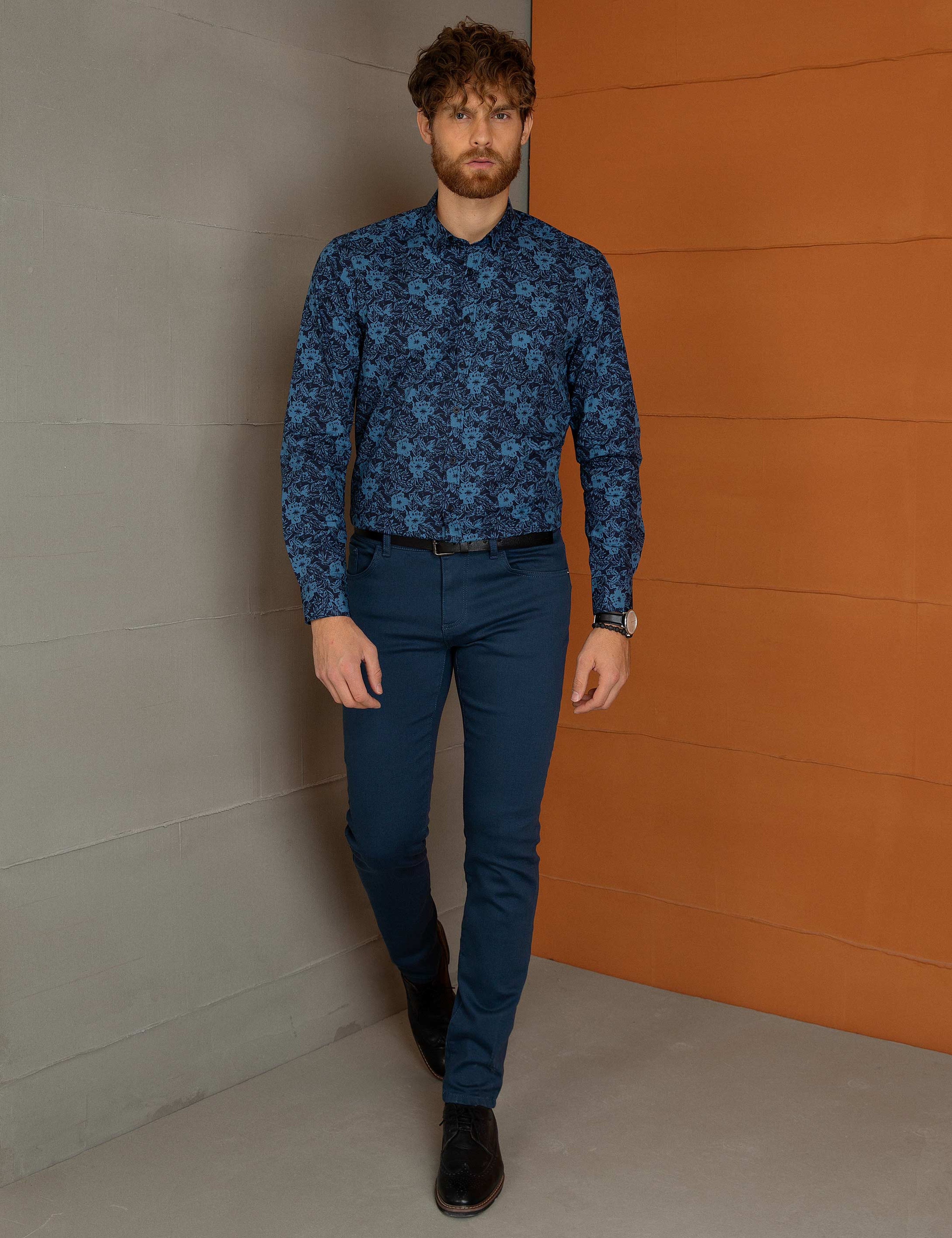 Koyu Mavi Slim Fit Gömlek - Image 1