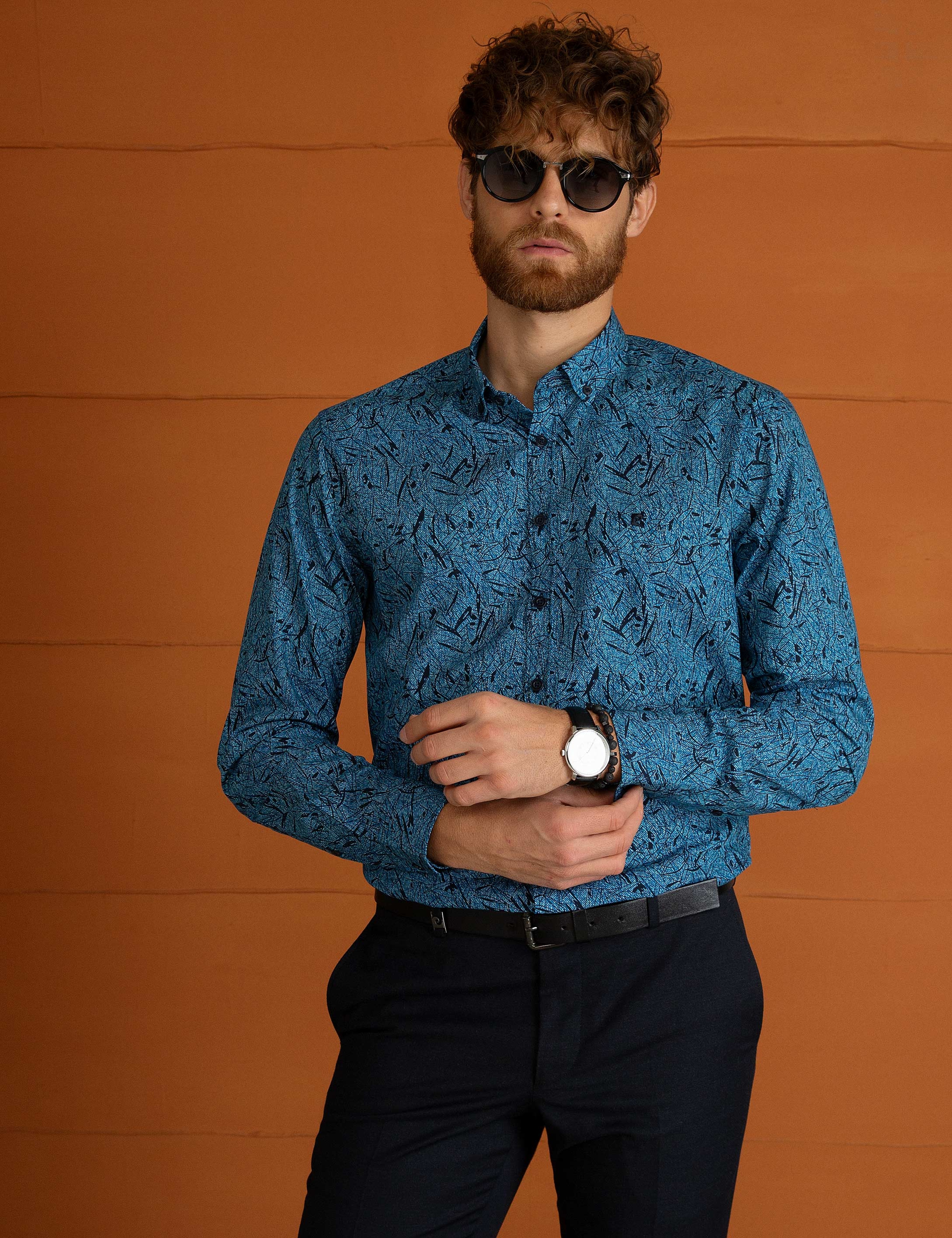 Mavi Slim Fit Gömlek - Image 10