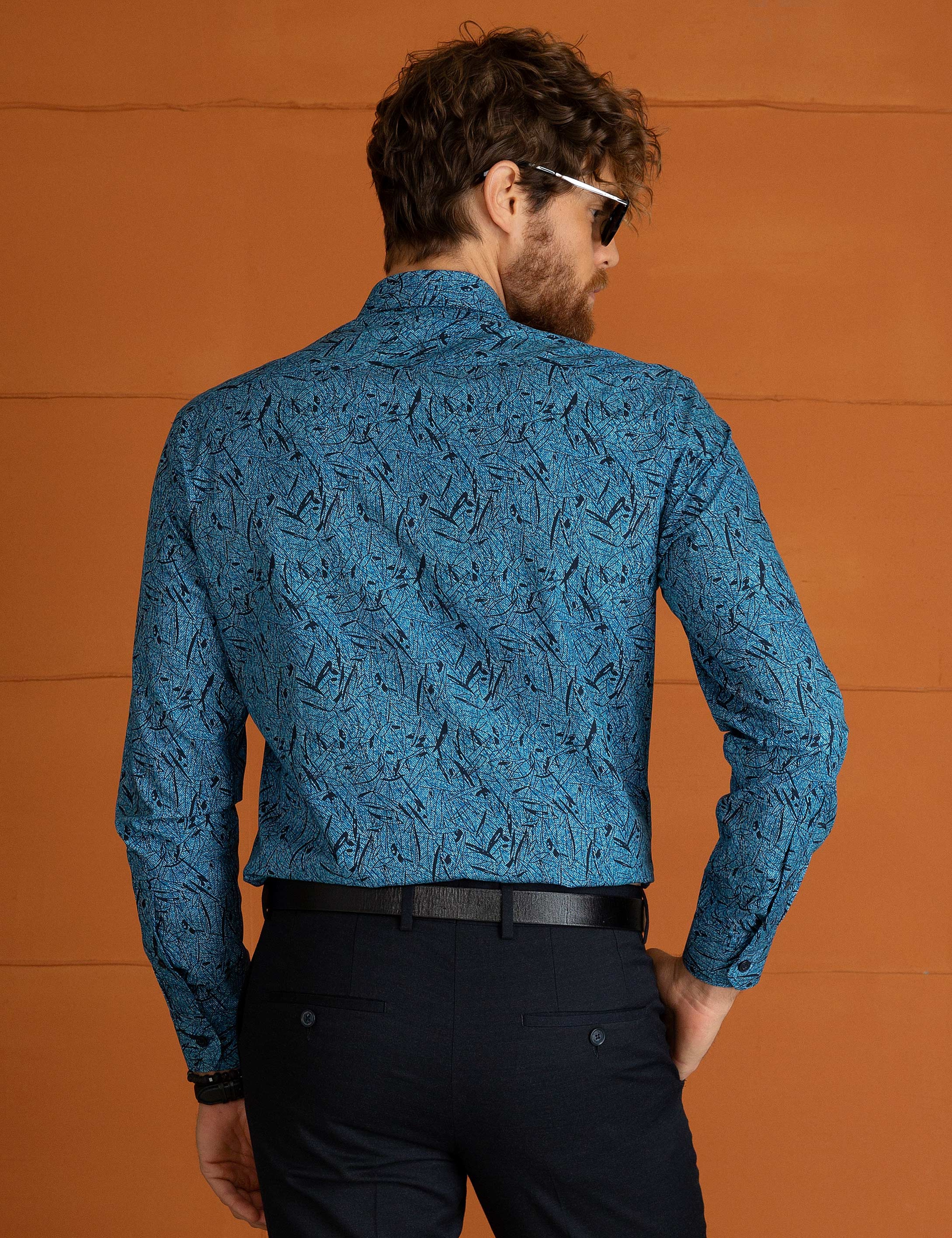Mavi Slim Fit Gömlek - Image 9