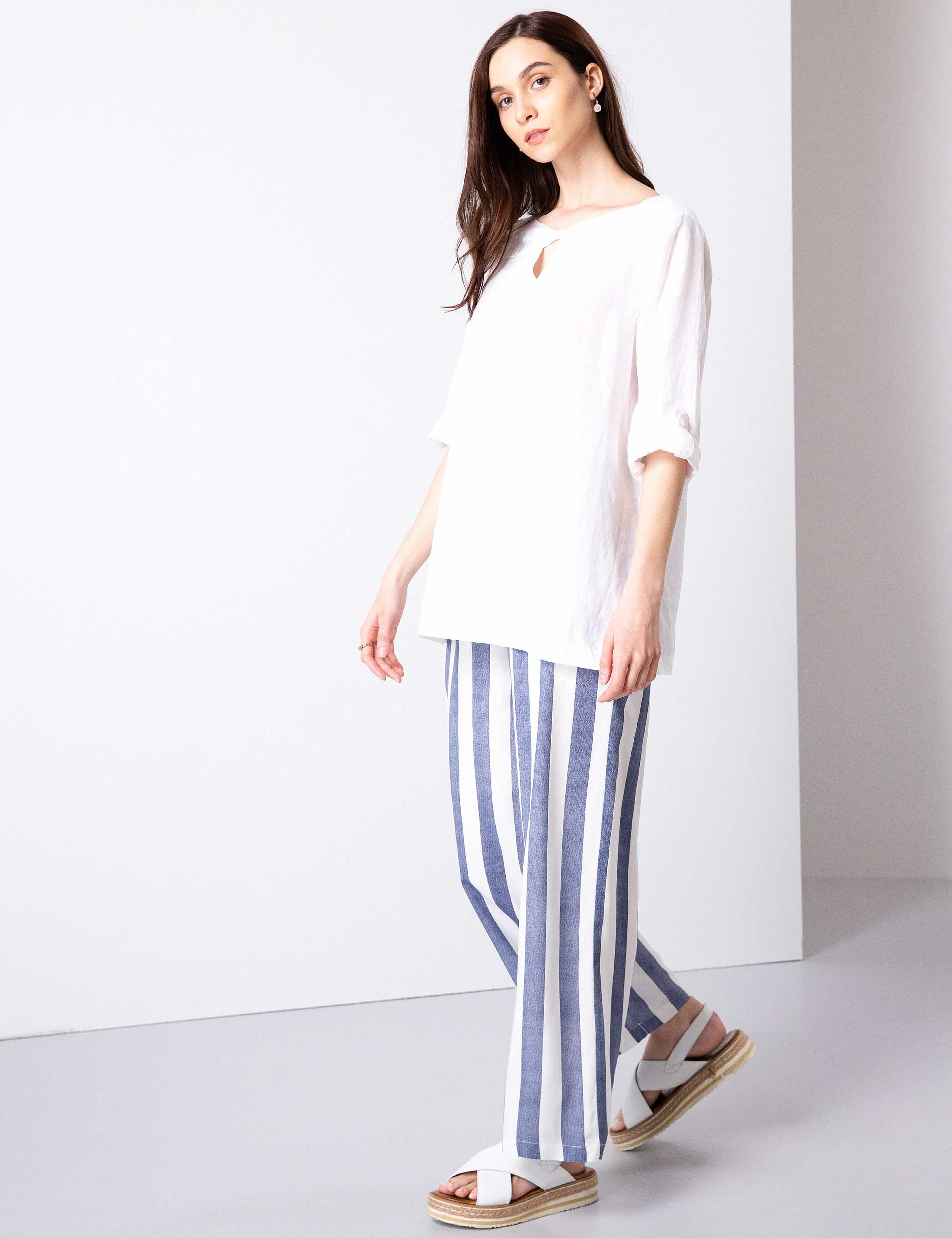 Açık Mavi Flare Fit Kumaş Pantolon - Image 3