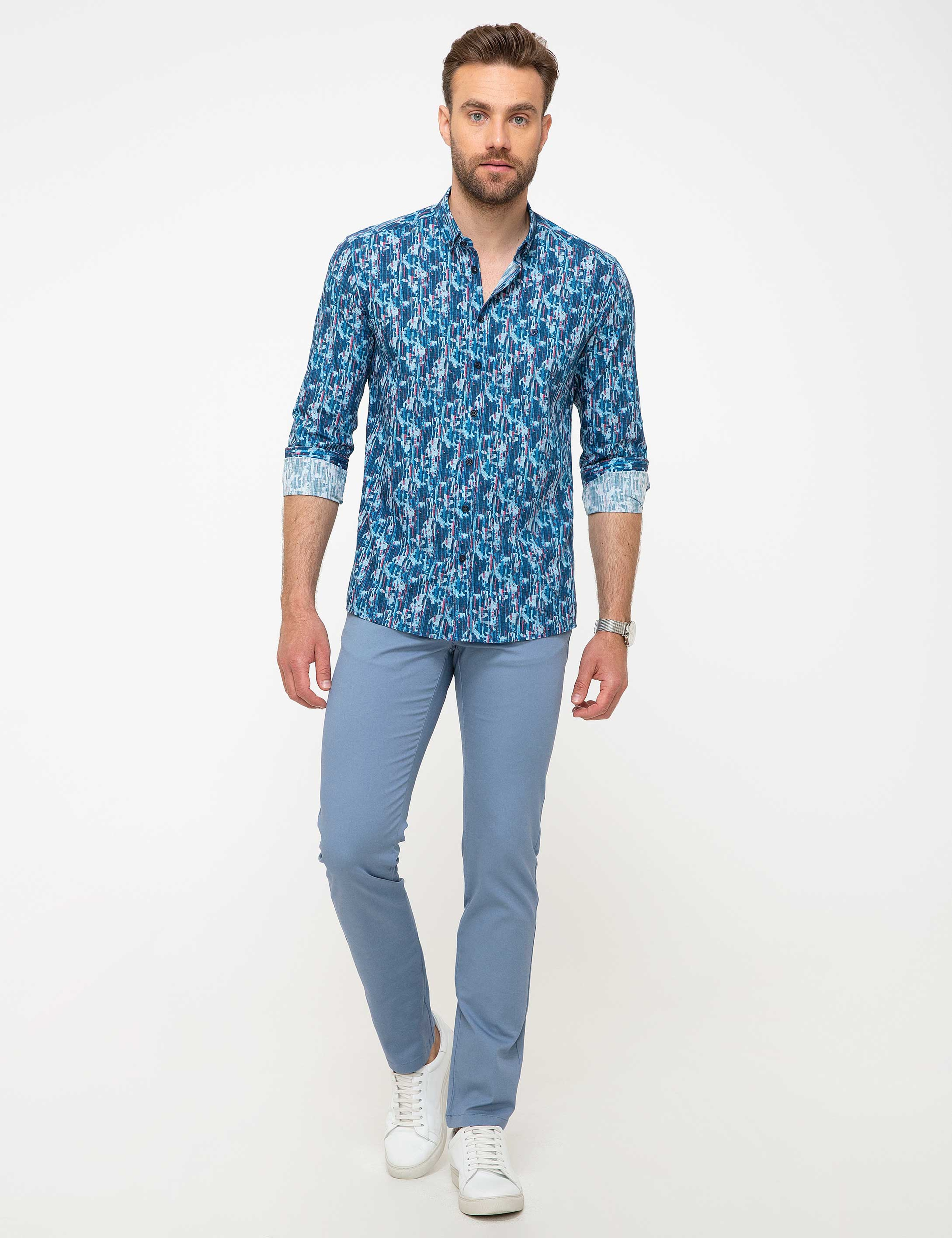 Mavi Slim Fit Gömlek - Image 4
