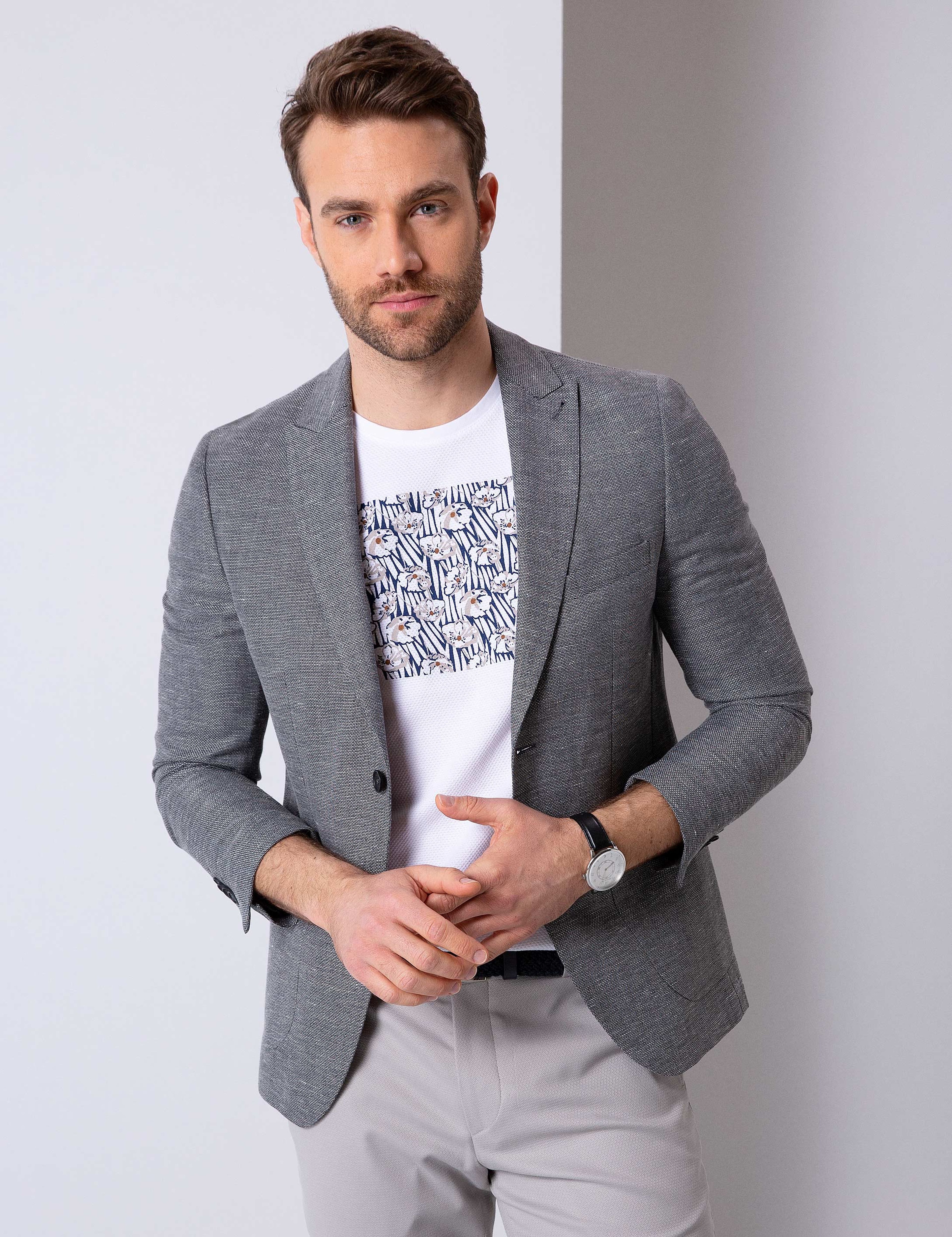 Gri Ekstra Slim Fit Ceket - Image 1