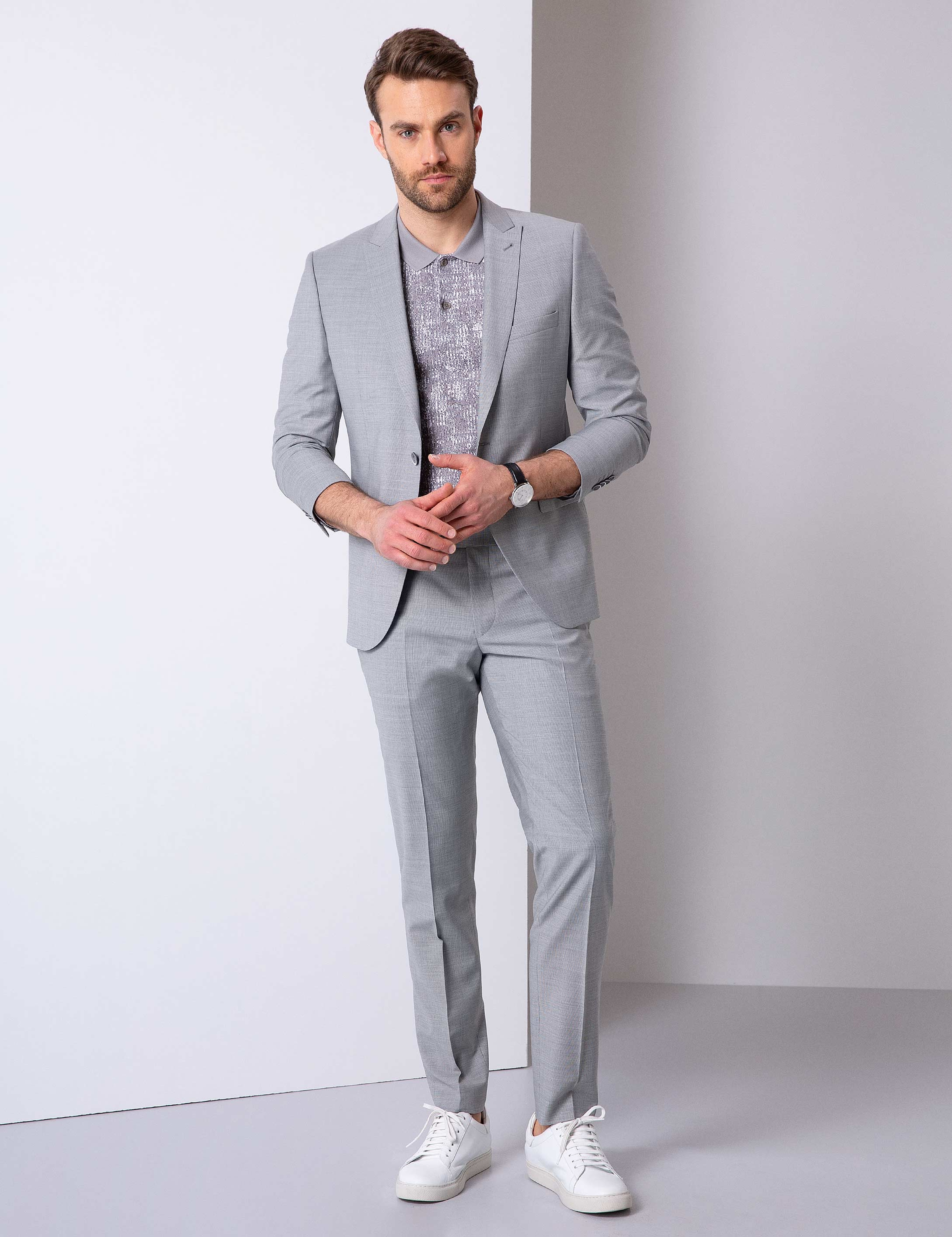 Gri Ekstra Slim Fit Takım Elbise - Image 1