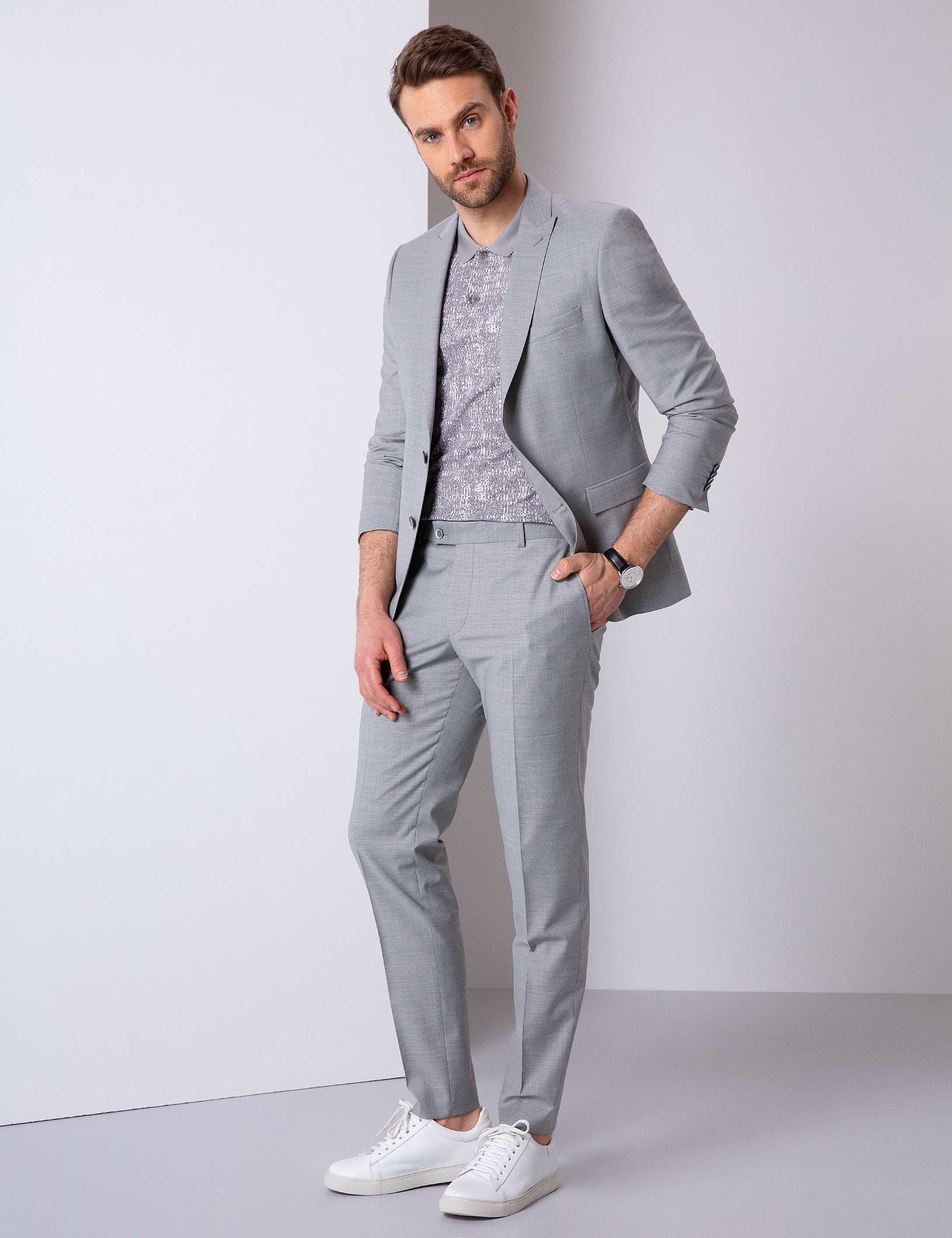 Gri Ekstra Slim Fit Takım Elbise - Image 2