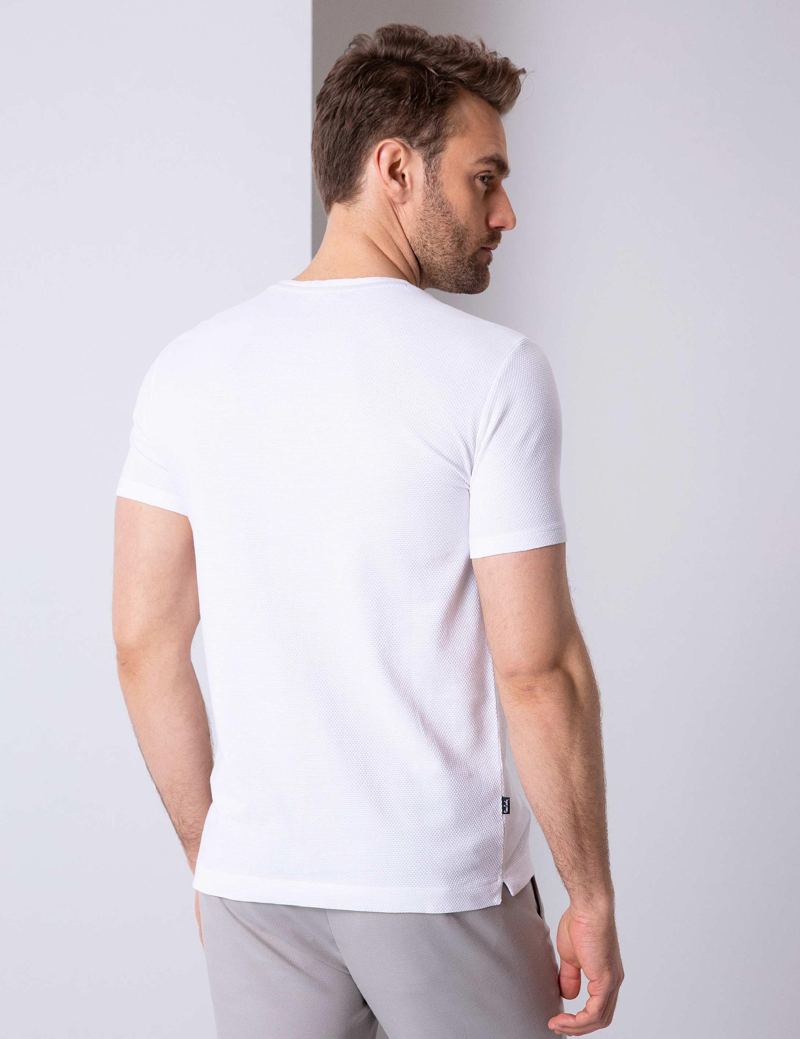 Beyaz Slim Fit Bisiklet Yaka T-Shirt