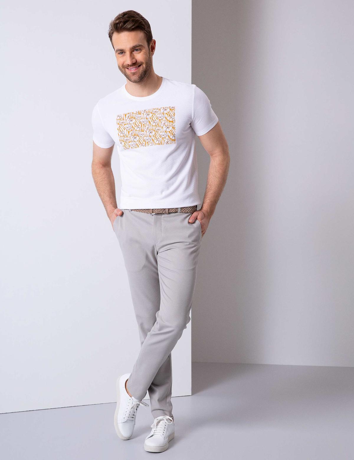 Beyaz Slim Fit Bisiklet Yaka T-Shirt - 50202519004