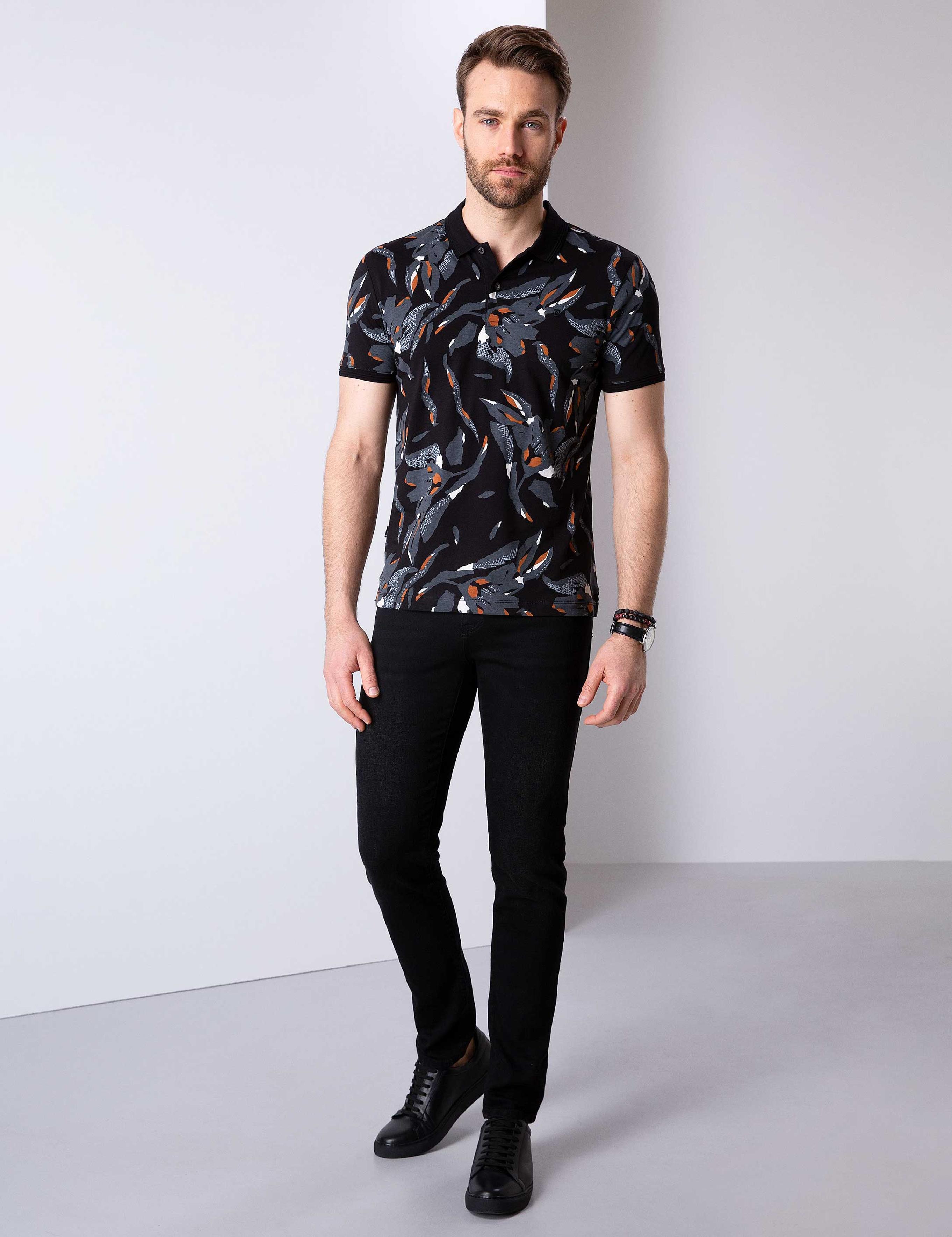 Siyah Slim Fit Polo Yaka T-Shirt