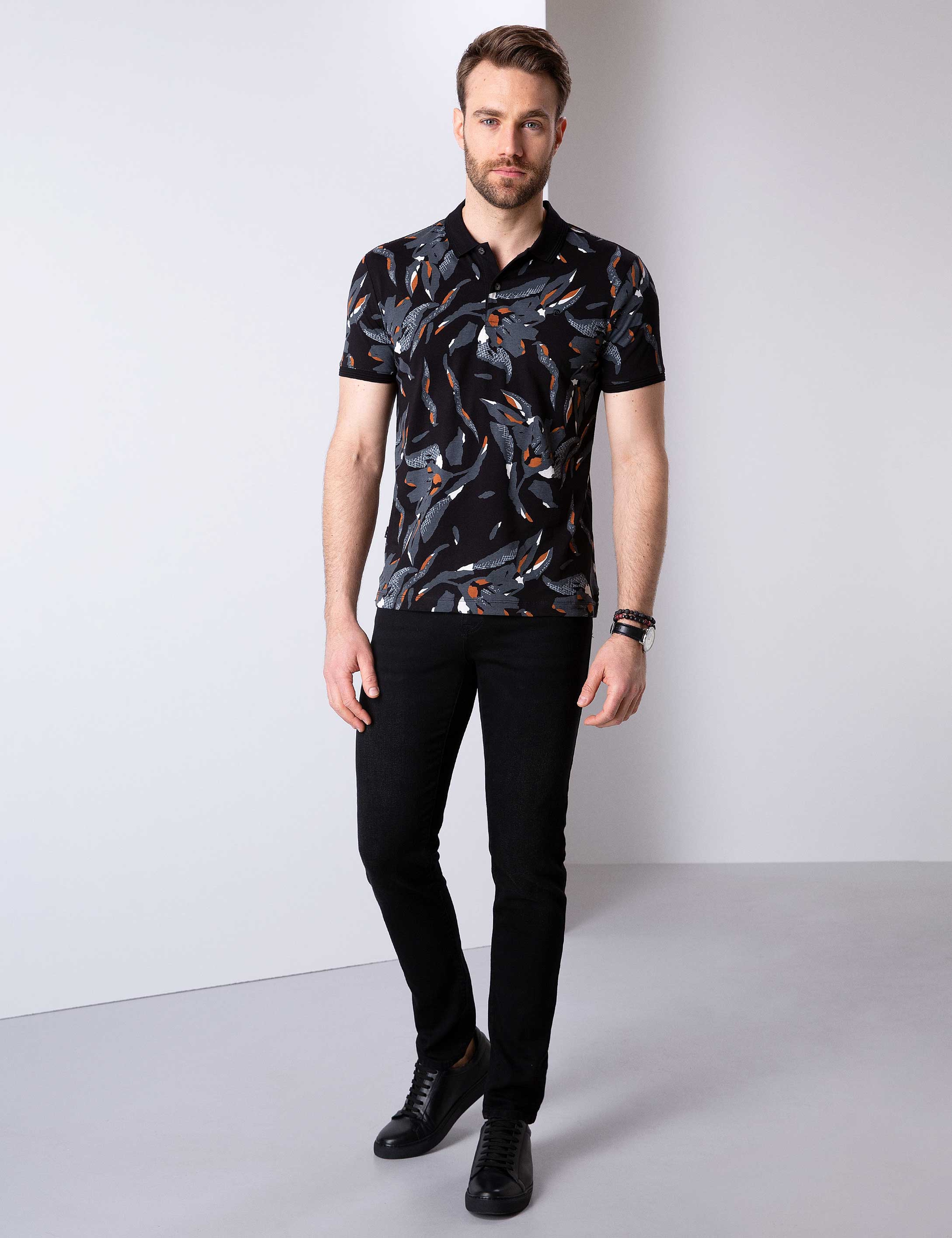Siyah Slim Fit Polo Yaka T-Shirt - Image 3