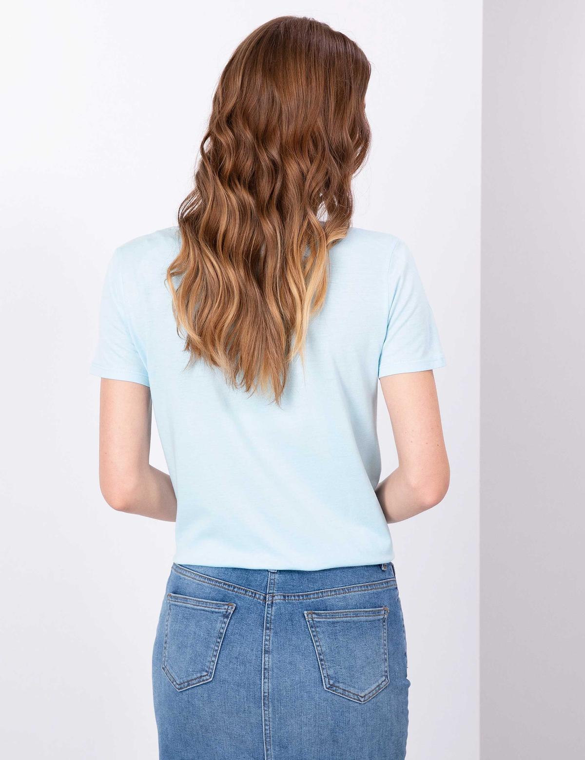 Açık Mavi Regular Fit V Yaka Tişört - 50202619067