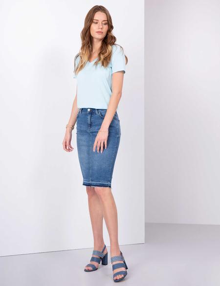 Açık Mavi Regular Fit V Yaka Tişört - 50202619067