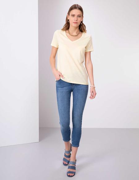 Açık Sarı Regular Fit V Yaka Tişört - 50202619077