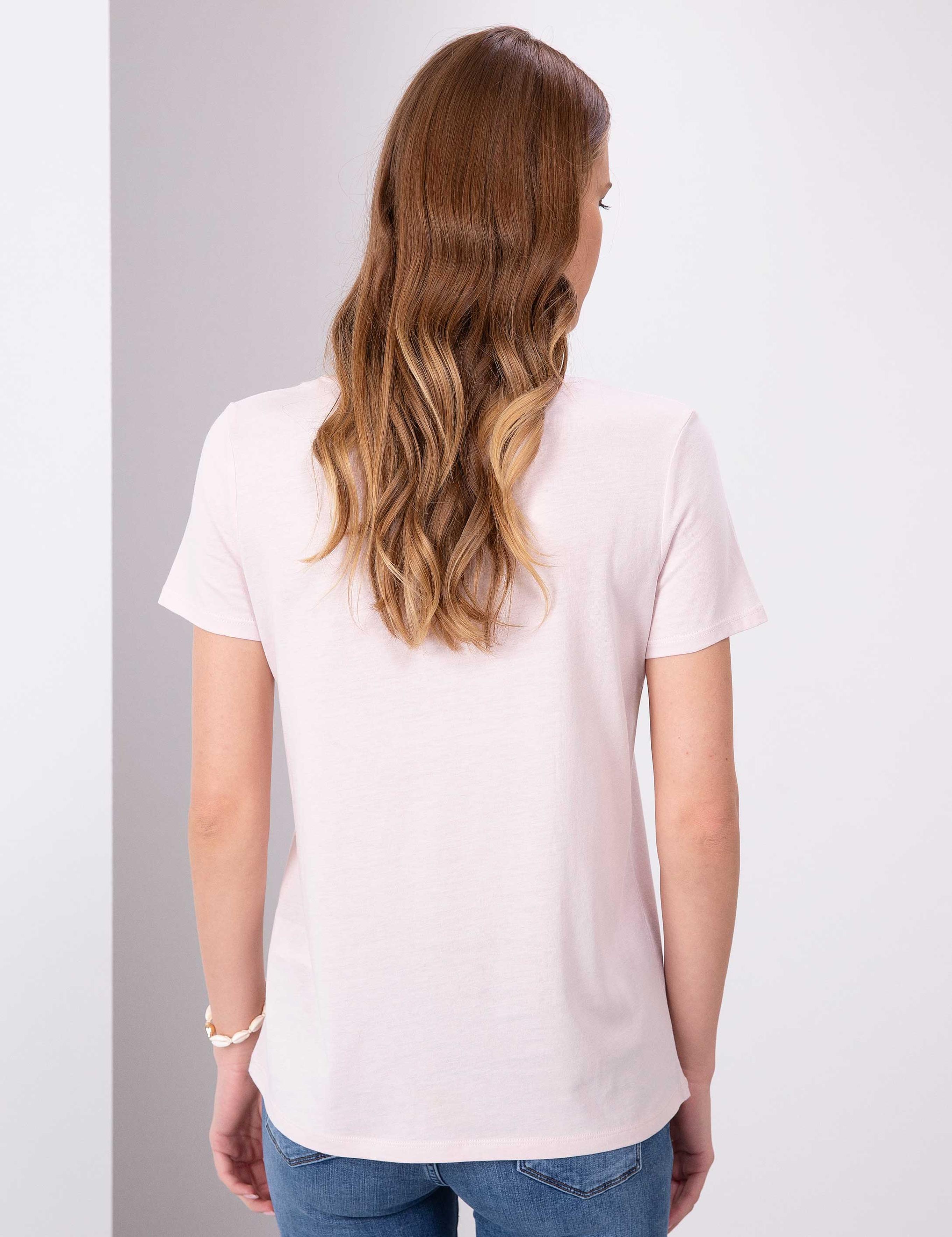 Toz Pembe Regular Fit V Yaka Tişört